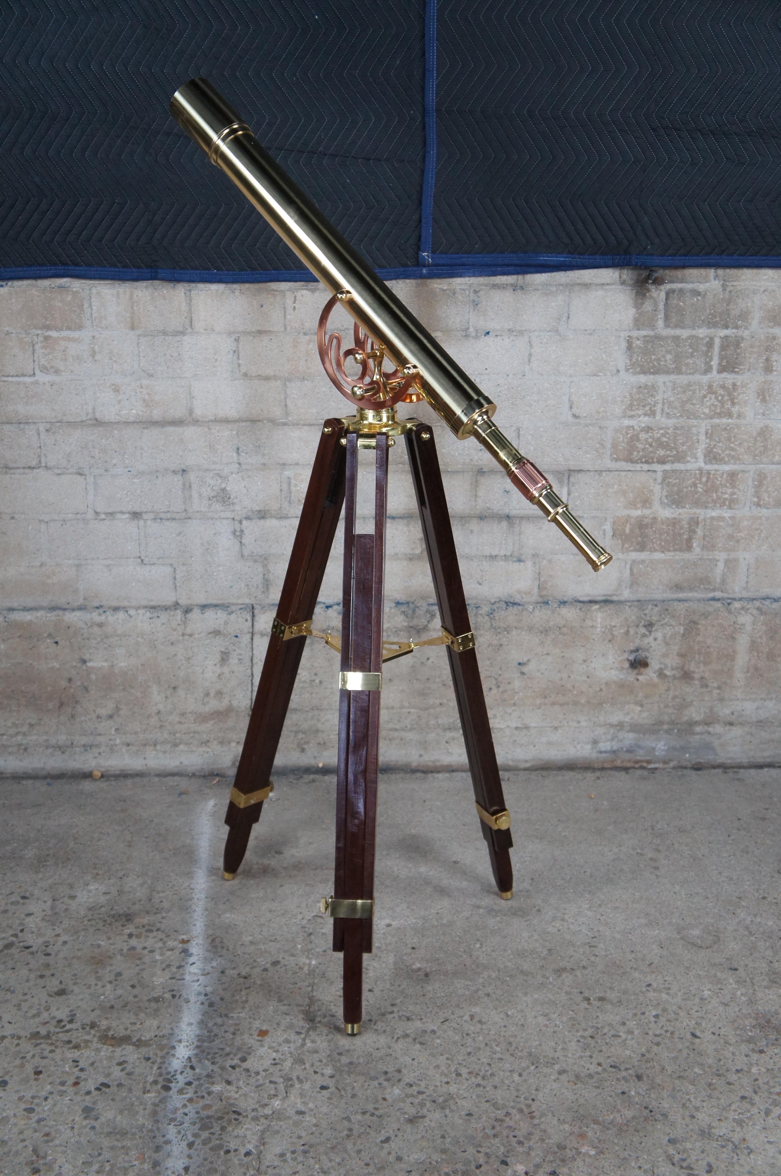 20th Century Large Zhumell Alexander Brass Telescope Articulating Mahogany Tripod Stand 73