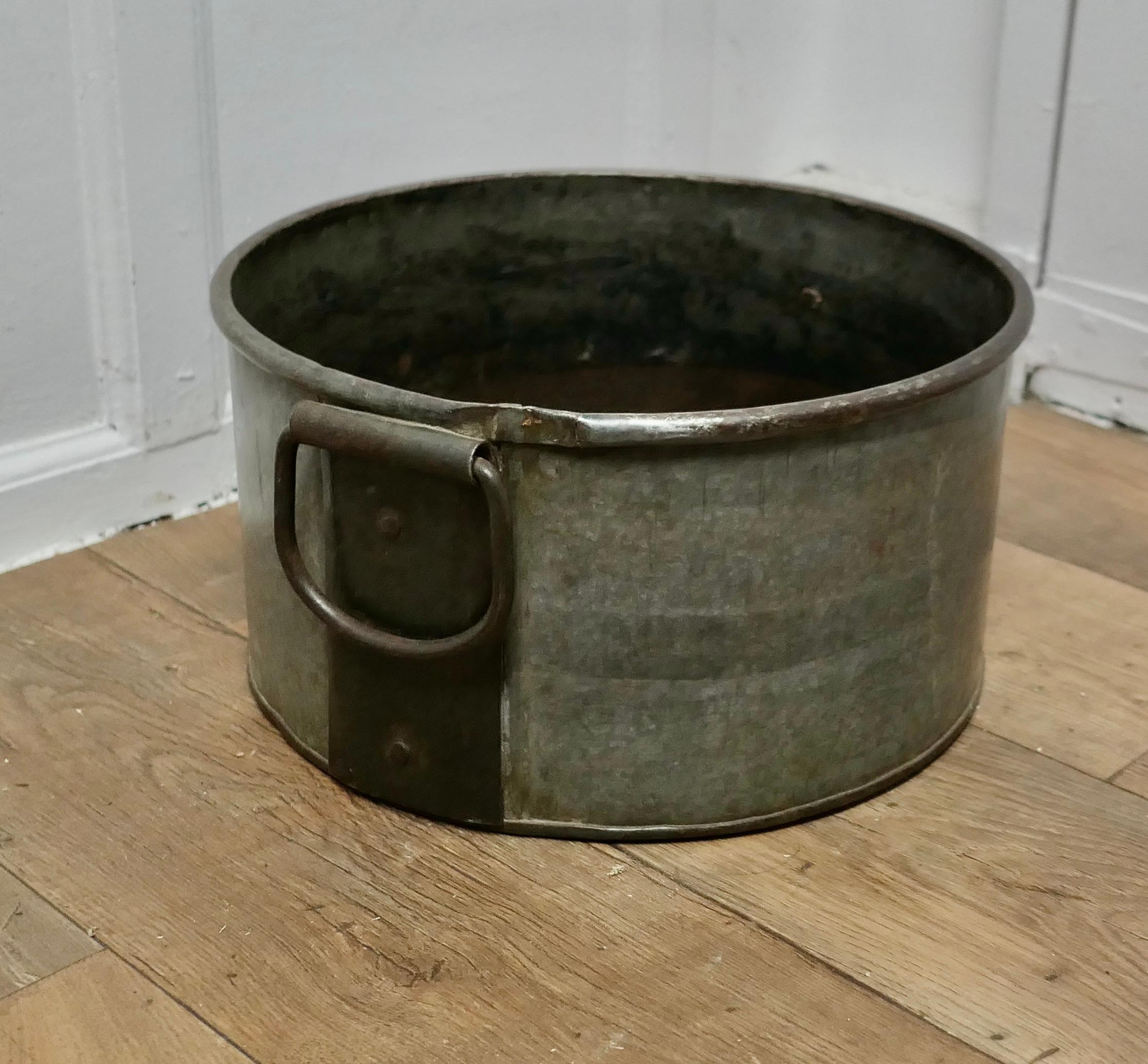 Brutalist Large Zinc and Iron Cauldron Log Basket  This is a large galvanised pot   For Sale
