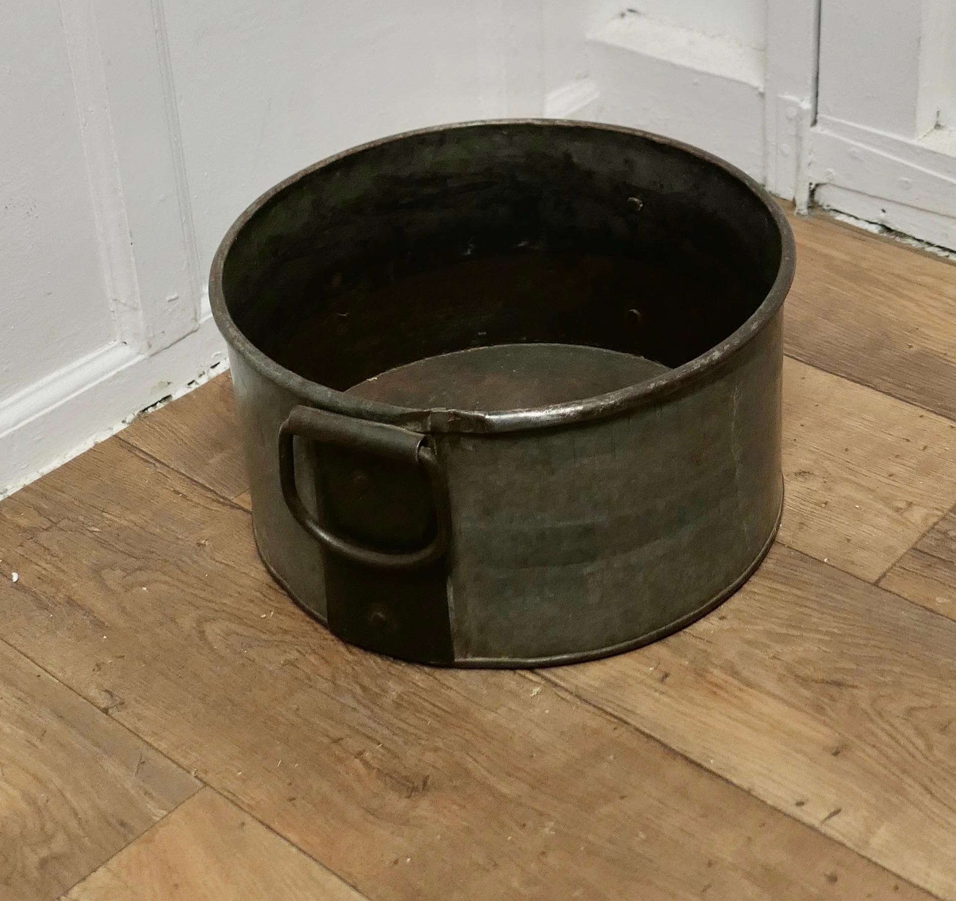 19th Century Large Zinc and Iron Cauldron Log Basket  This is a large galvanised pot   For Sale