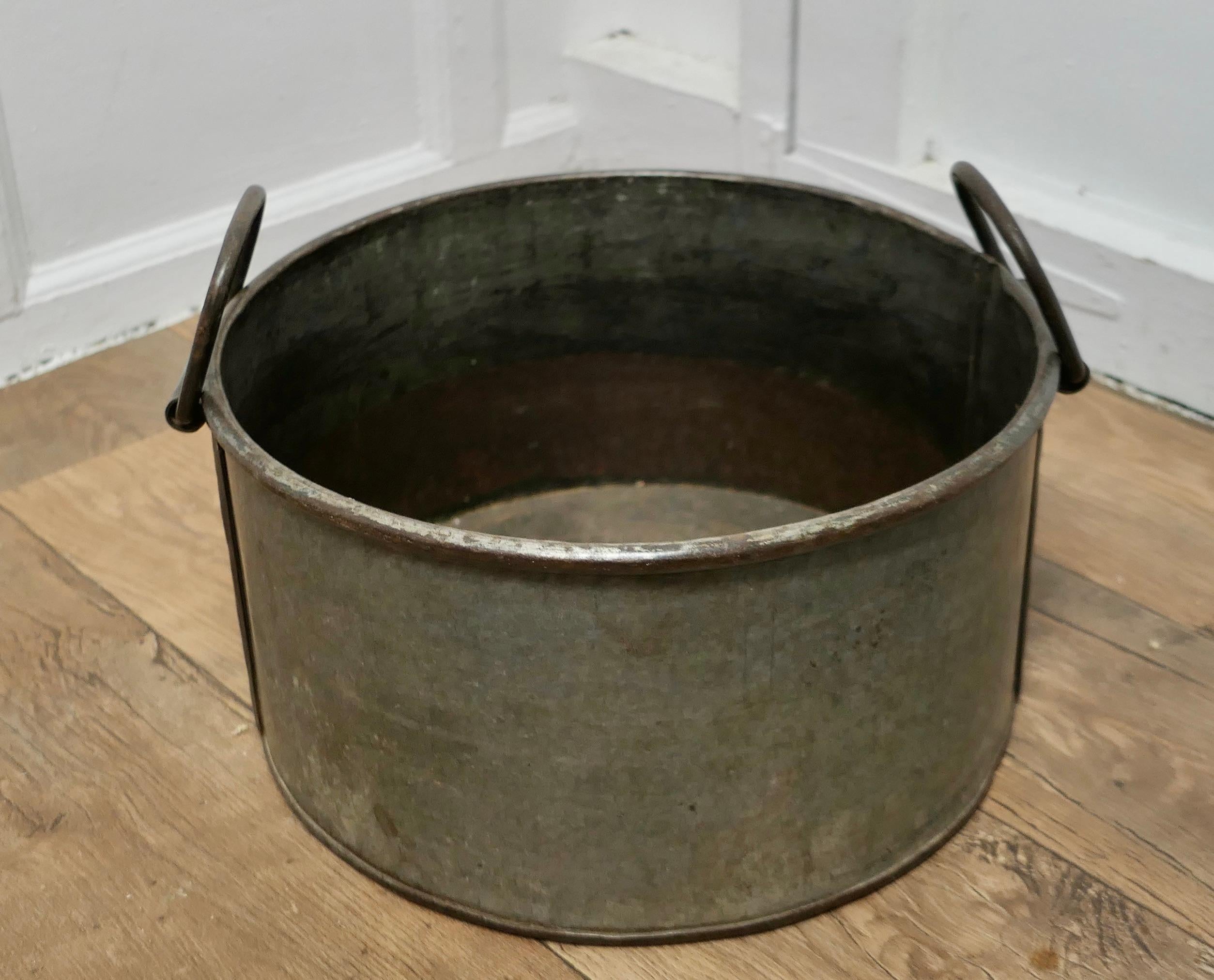 Large Zinc and Iron Cauldron Log Basket  This is a large galvanised pot   For Sale 3
