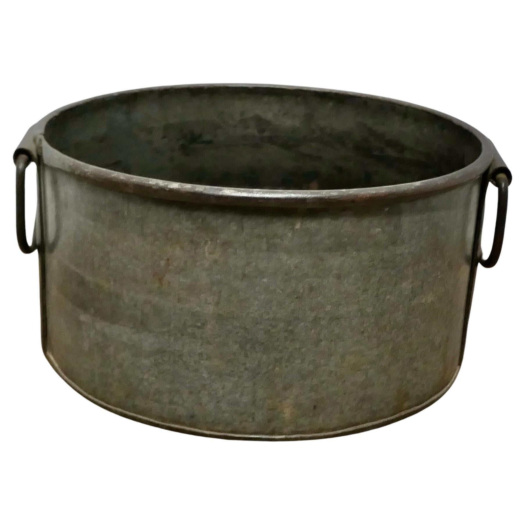 Large Zinc and Iron Cauldron Log Basket  This is a large galvanised pot   For Sale