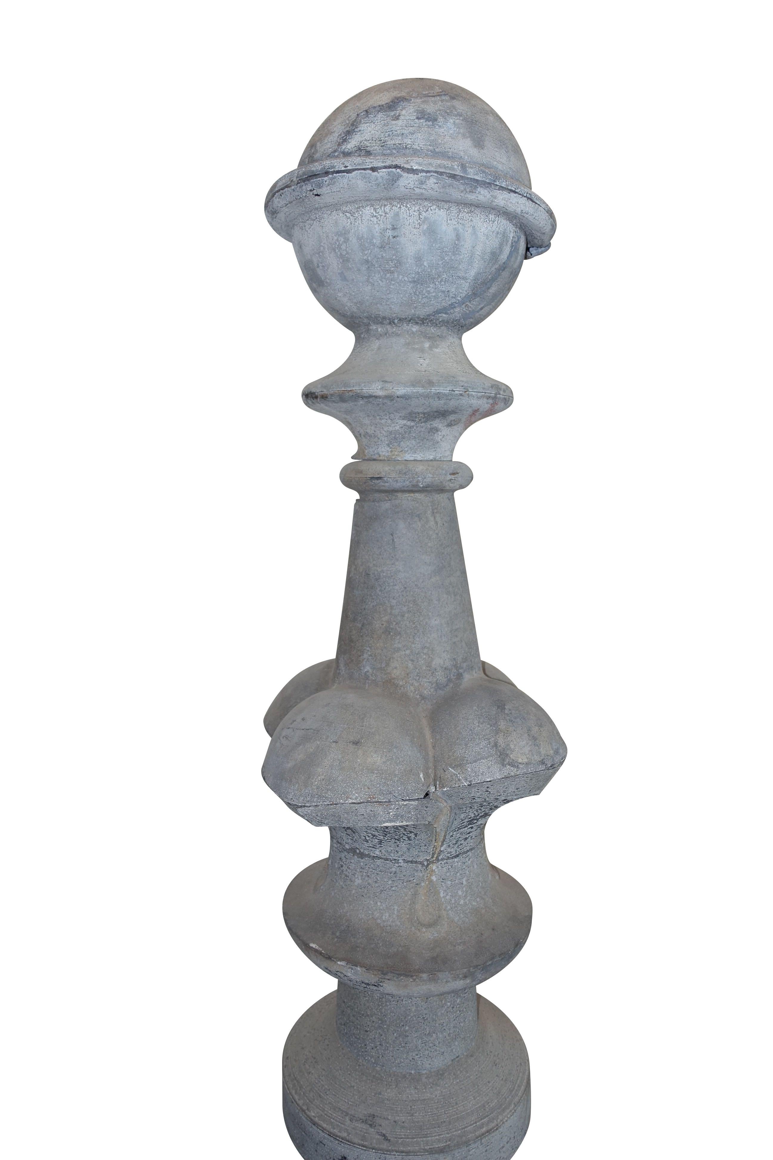 19th century French large zinc finial was originally a decorative element on a Parisienne building. It is now used as a decorative sculpture.
The finial has a beautiful natural patina.
It stands on a custom steel stand.