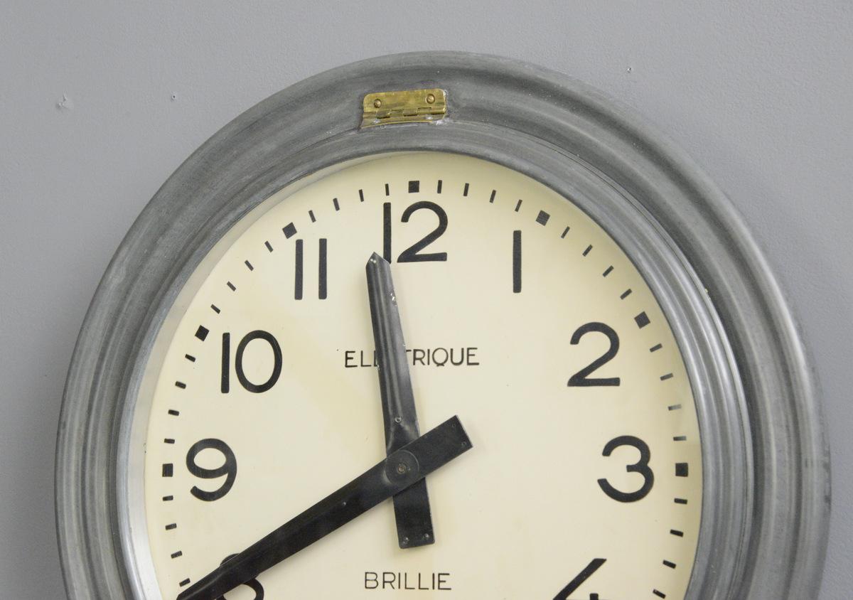 Industrial Large Zinc Wall Clock by Brillie, circa 1930s