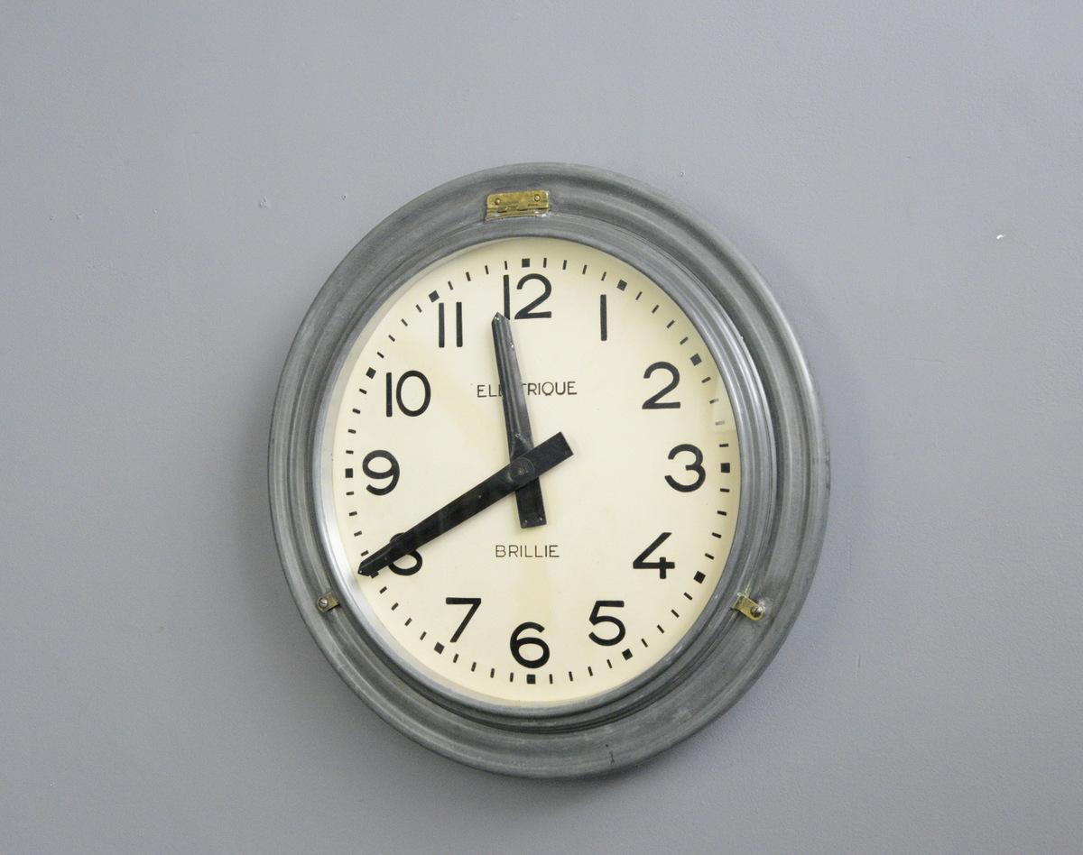 Large Zinc Wall Clock by Brillie, circa 1930s 1