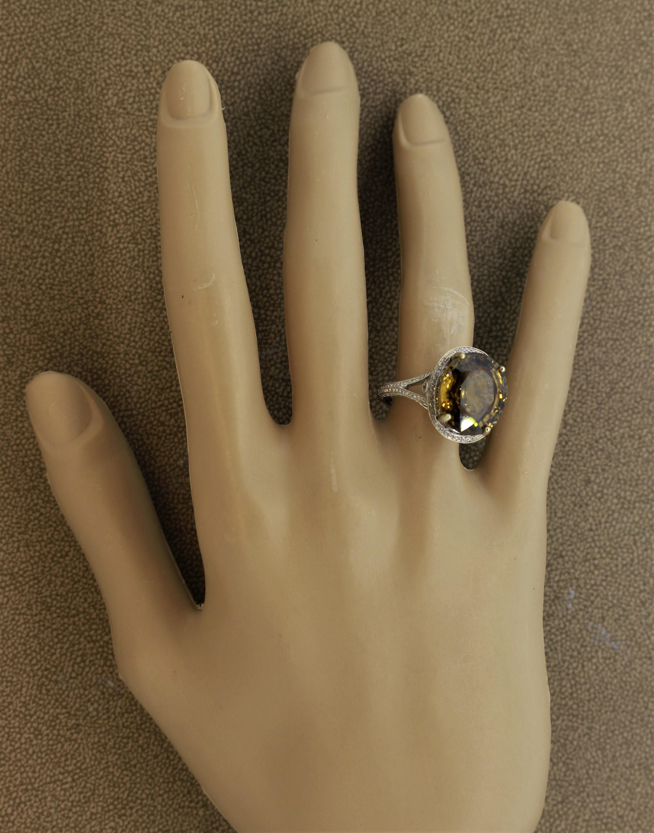 Large Zircon Diamond Gold Cocktail Ring For Sale 4