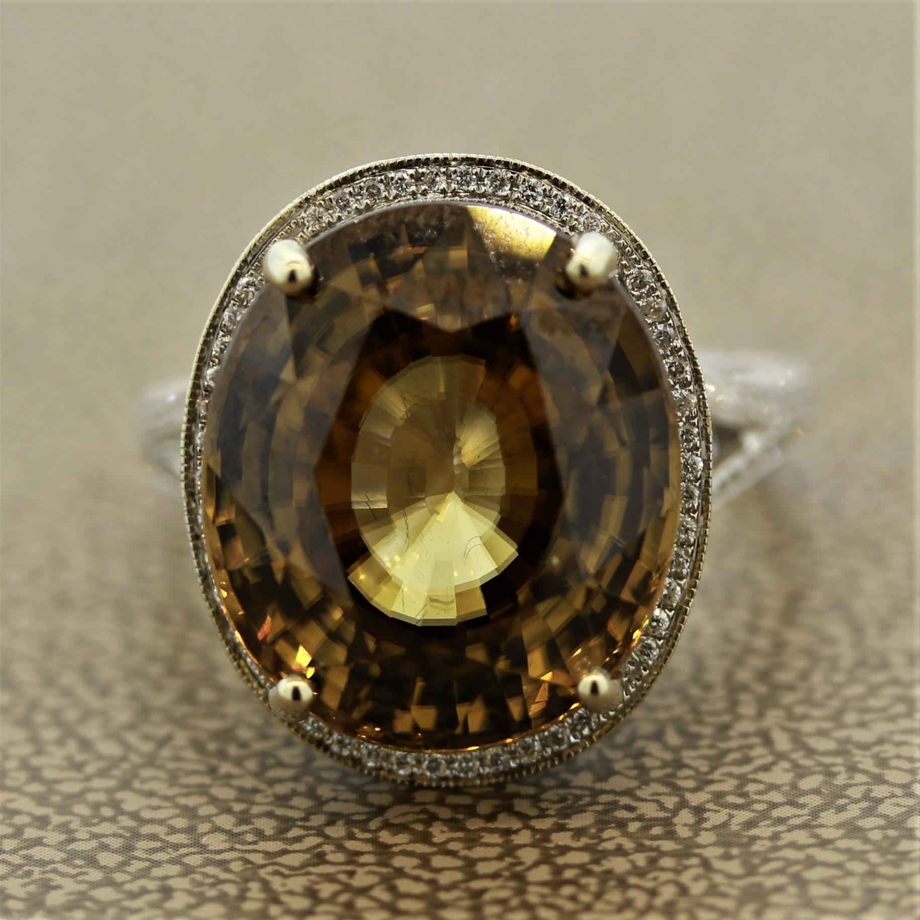 An underappreciated gemstone! Zircon is a natural stone found around the world, mainly in Africa, and has similar refractive index as diamond which gives it fantastic brilliance and fire. This honey colored zircon weighs 22.40 carats and is cut as
