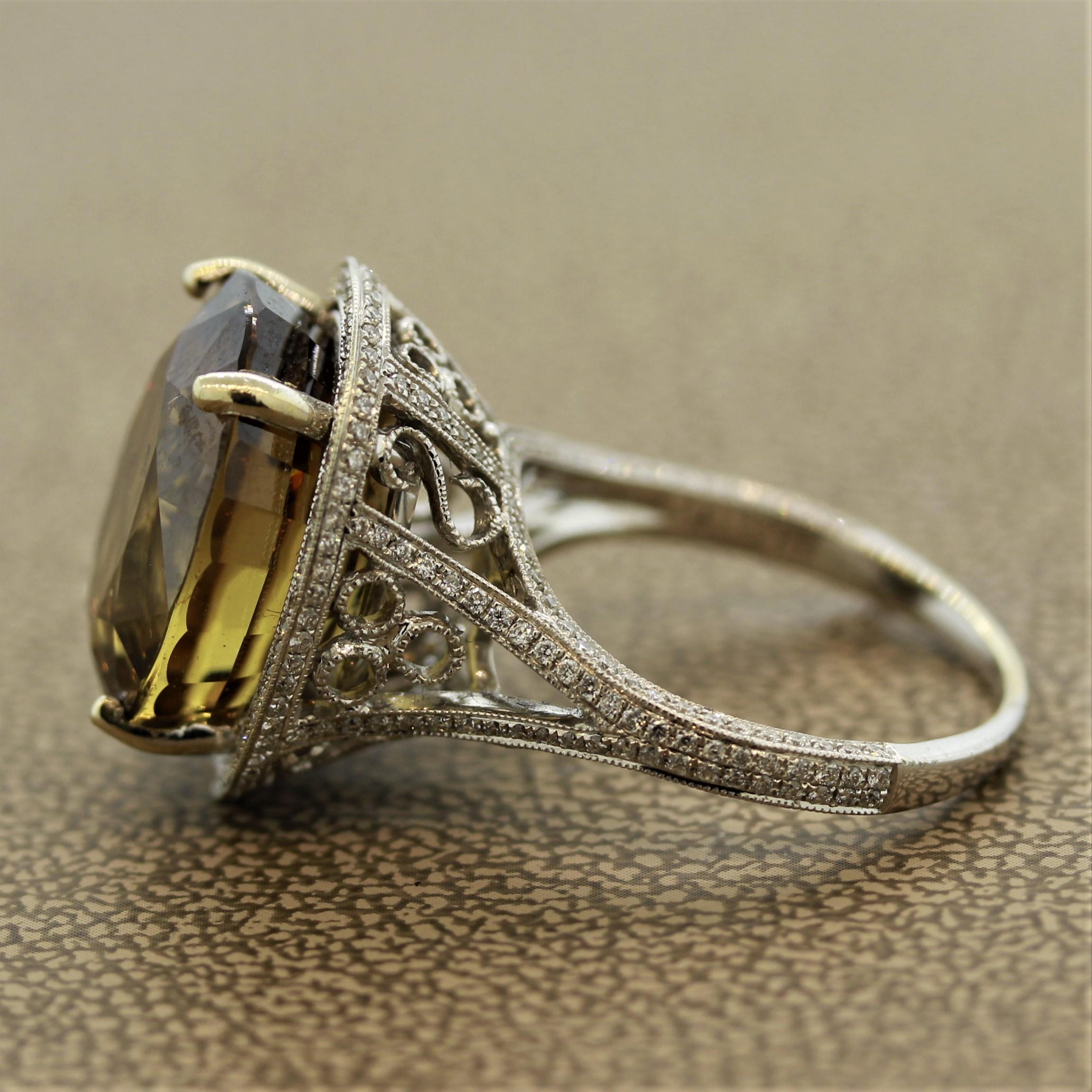Oval Cut Large Zircon Diamond Gold Cocktail Ring For Sale