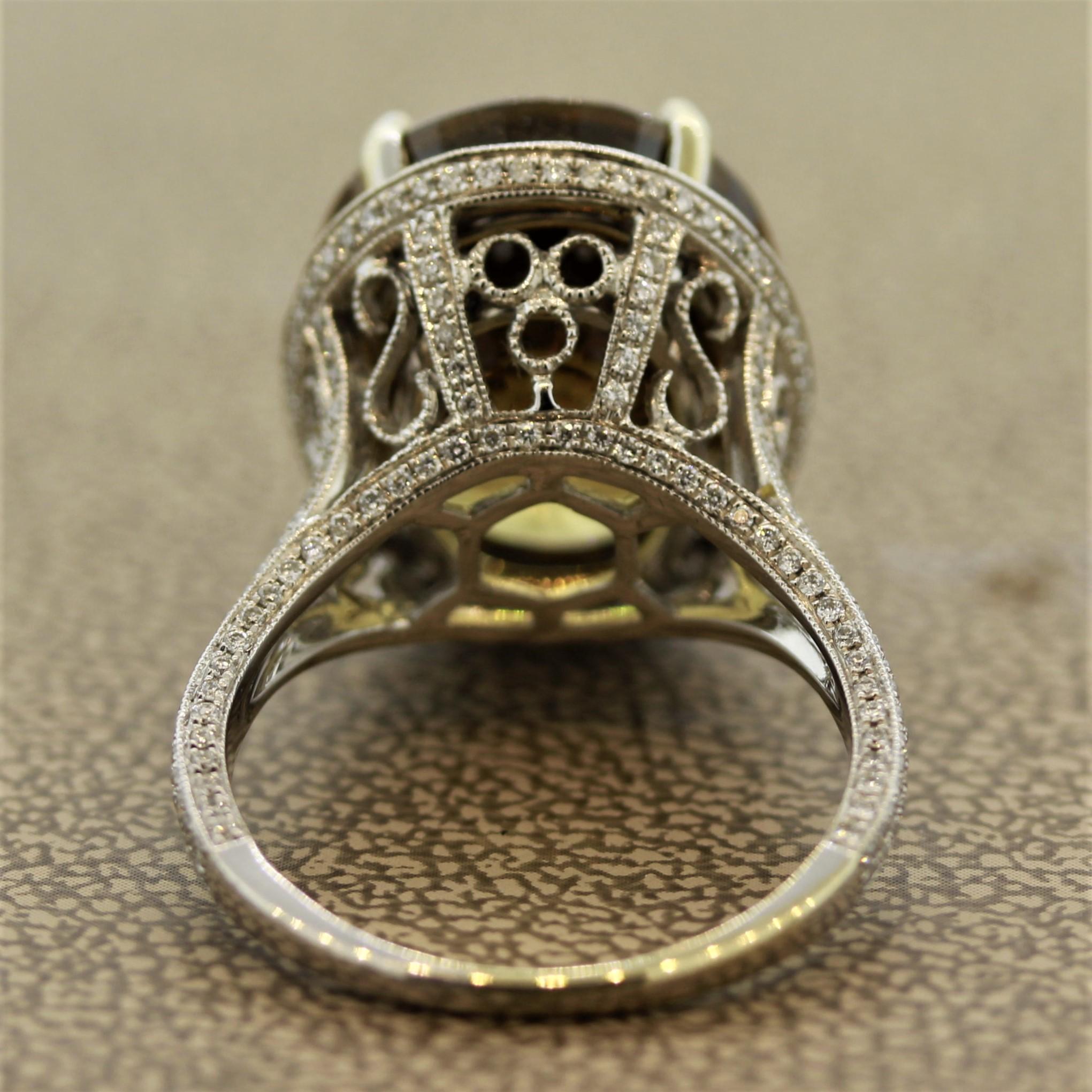 Large Zircon Diamond Gold Cocktail Ring In New Condition For Sale In Beverly Hills, CA