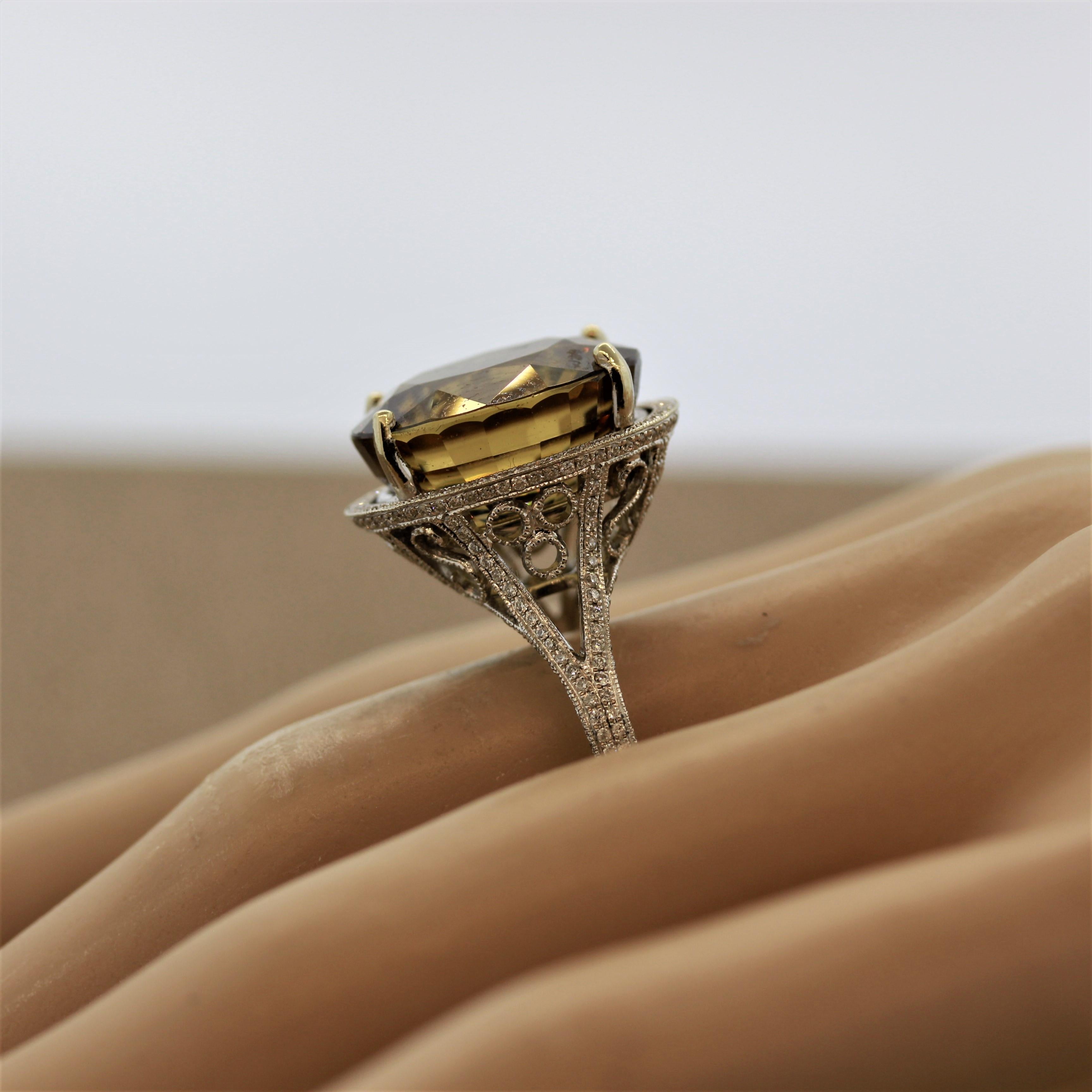 Large Zircon Diamond Gold Cocktail Ring For Sale 3