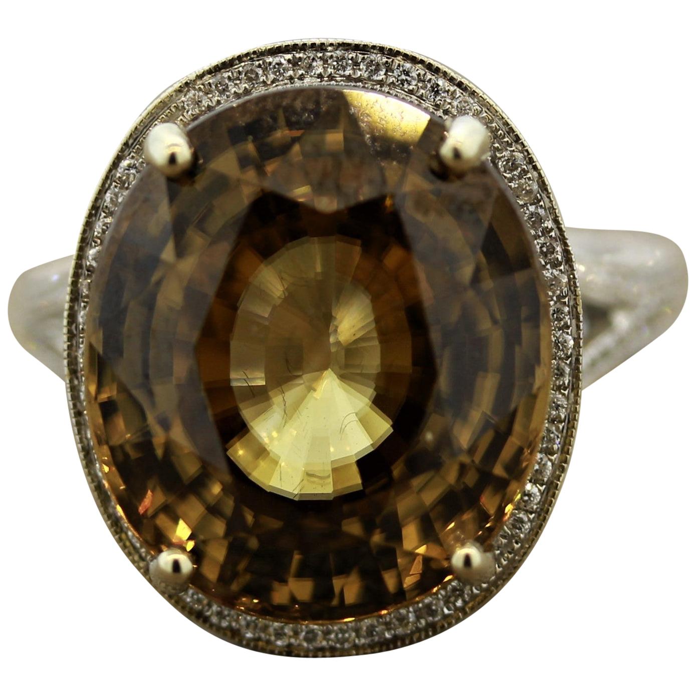 Large Zircon Diamond Gold Cocktail Ring For Sale