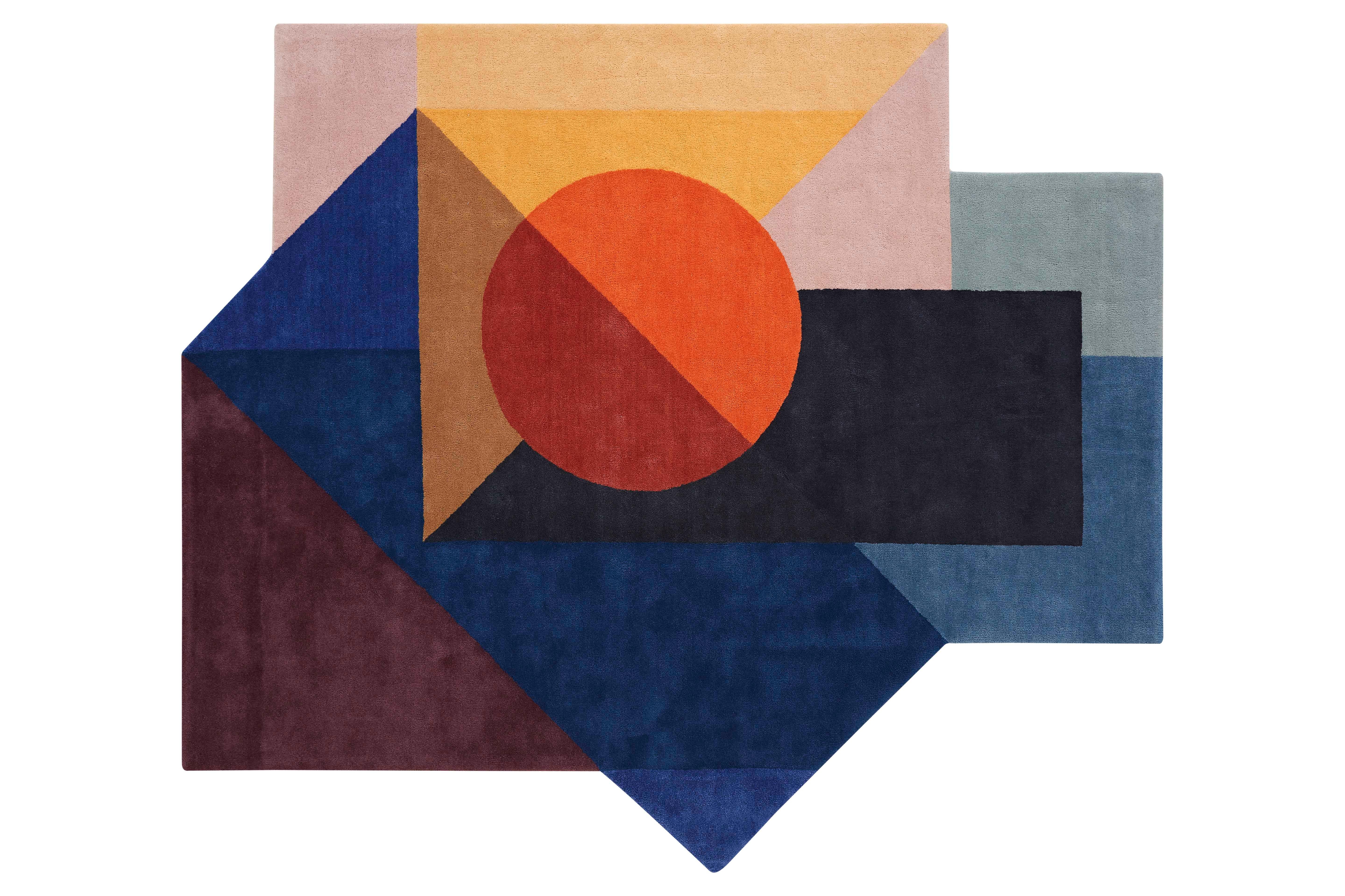 Large Zoe Kubb Rug by Gandia Blasco
Design by Daria Zinovatnaya
Dimensions: W 260 x H 300 cm. 
Materials: Fiber composition: 100% wool. 
Weight: 27 kg

Passion for life outdoors, a dream come true on the edge of a cliff in the north of Ibiza. The