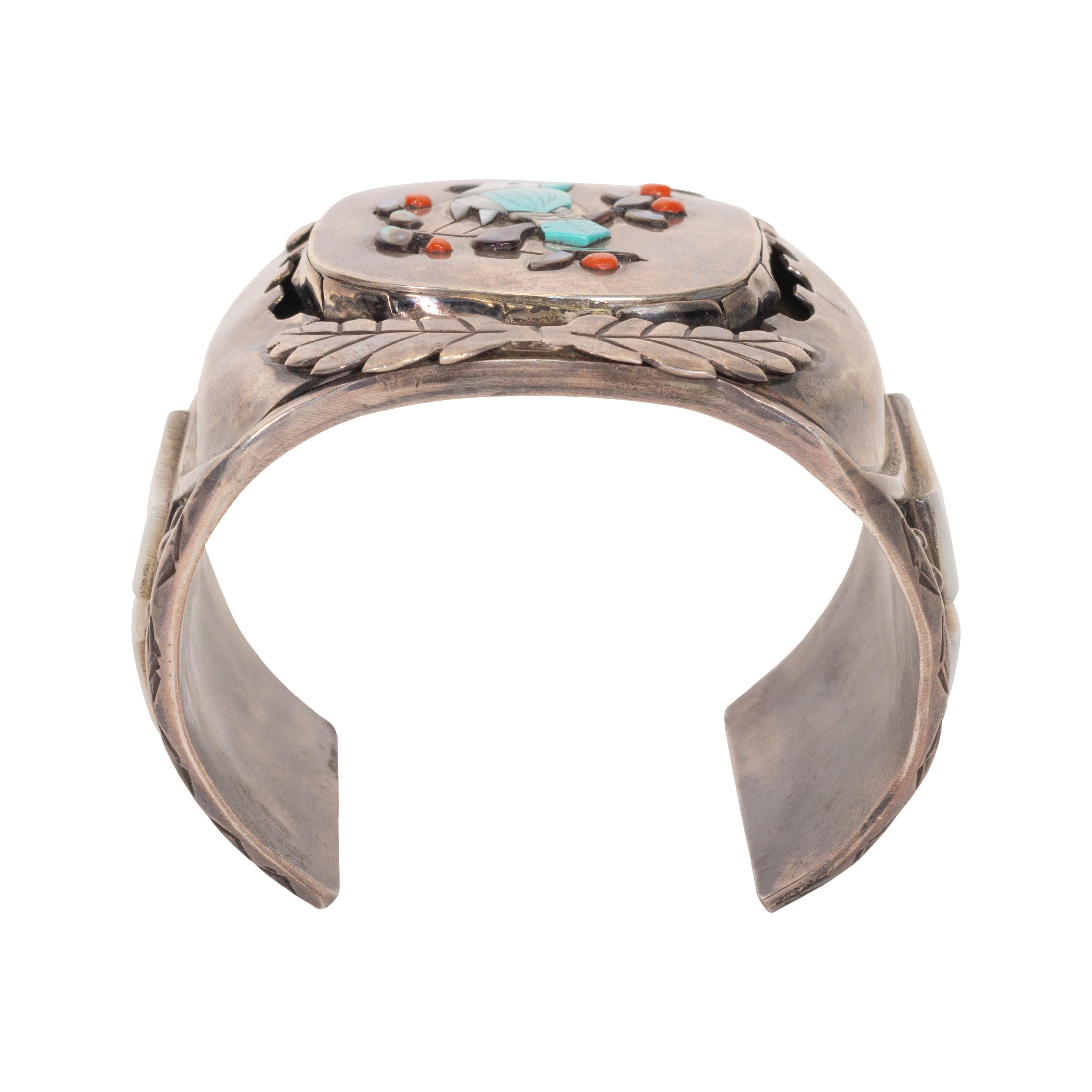 Amérindien Grand bracelet manchette en argent sterling de Zuni en vente