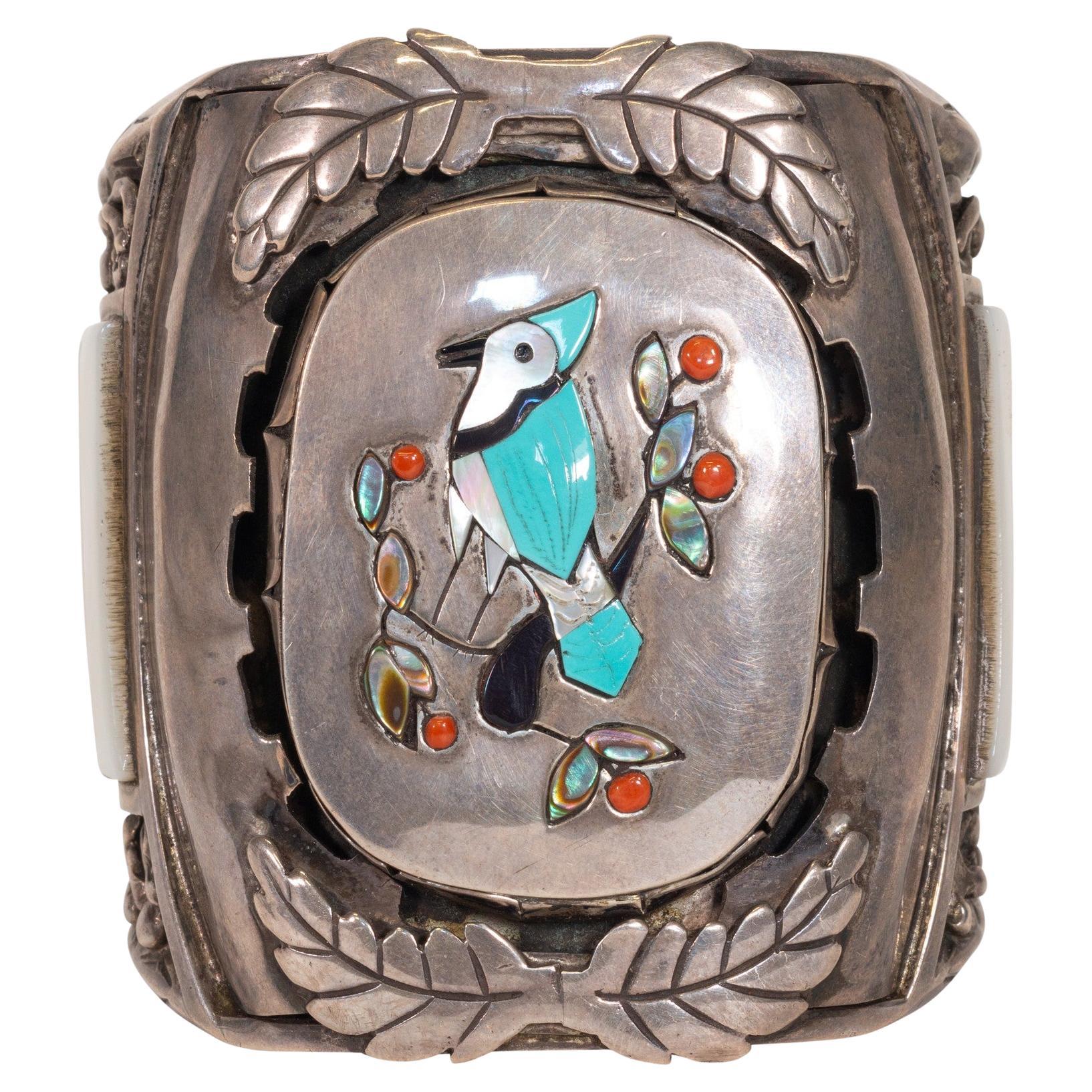 Grand bracelet manchette en argent sterling de Zuni