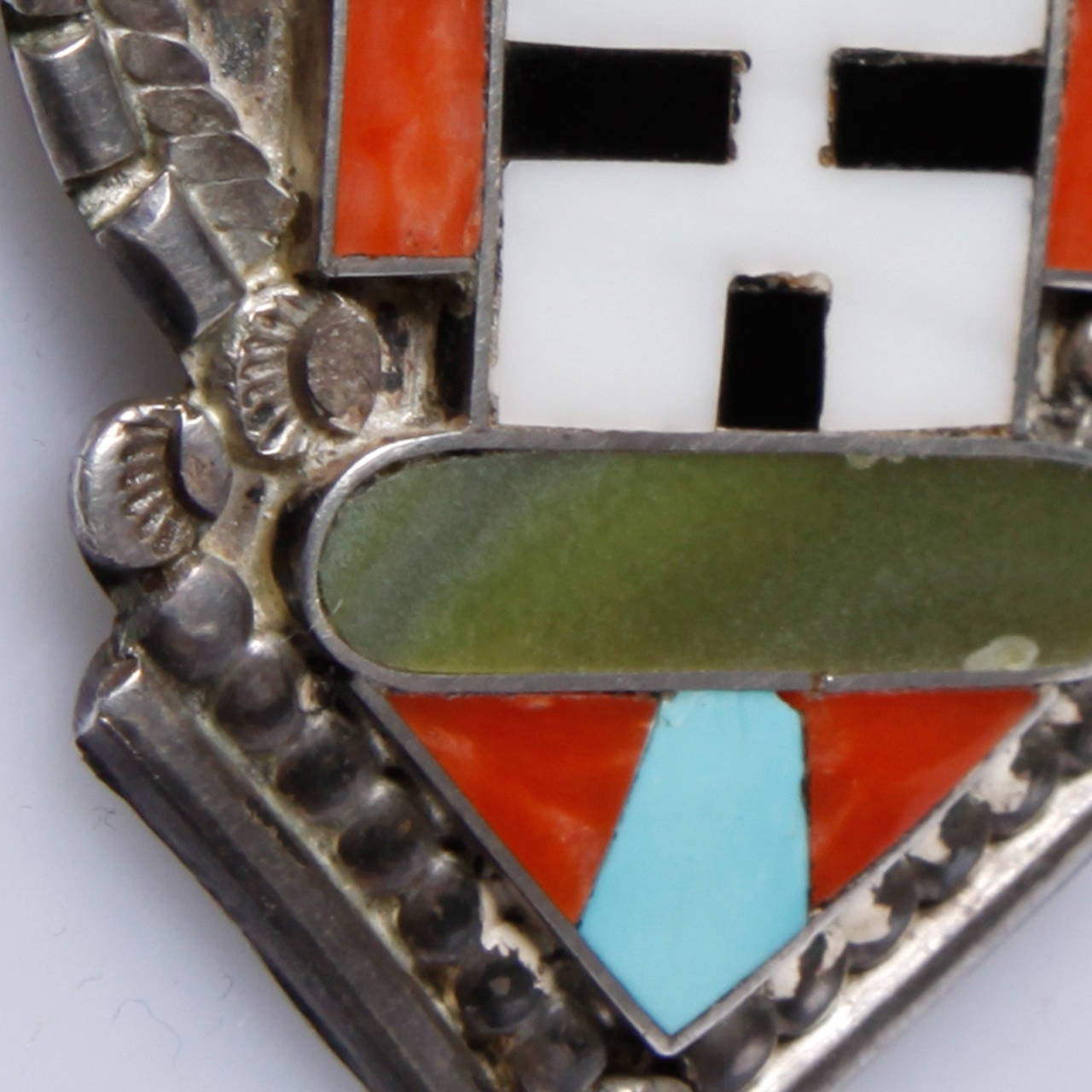 Women's Large Zuni Vintage Native American Sterling Silver Inlay Stone Pendant or Brooch