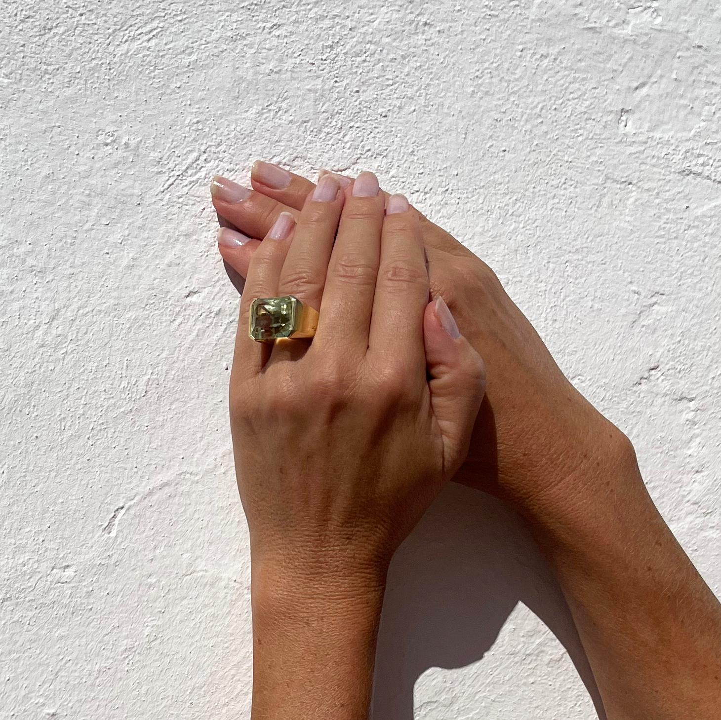 Large18K Gold and Heliodor Vintage Cocktail Ring by K Karlsson Made 1990s For Sale 7