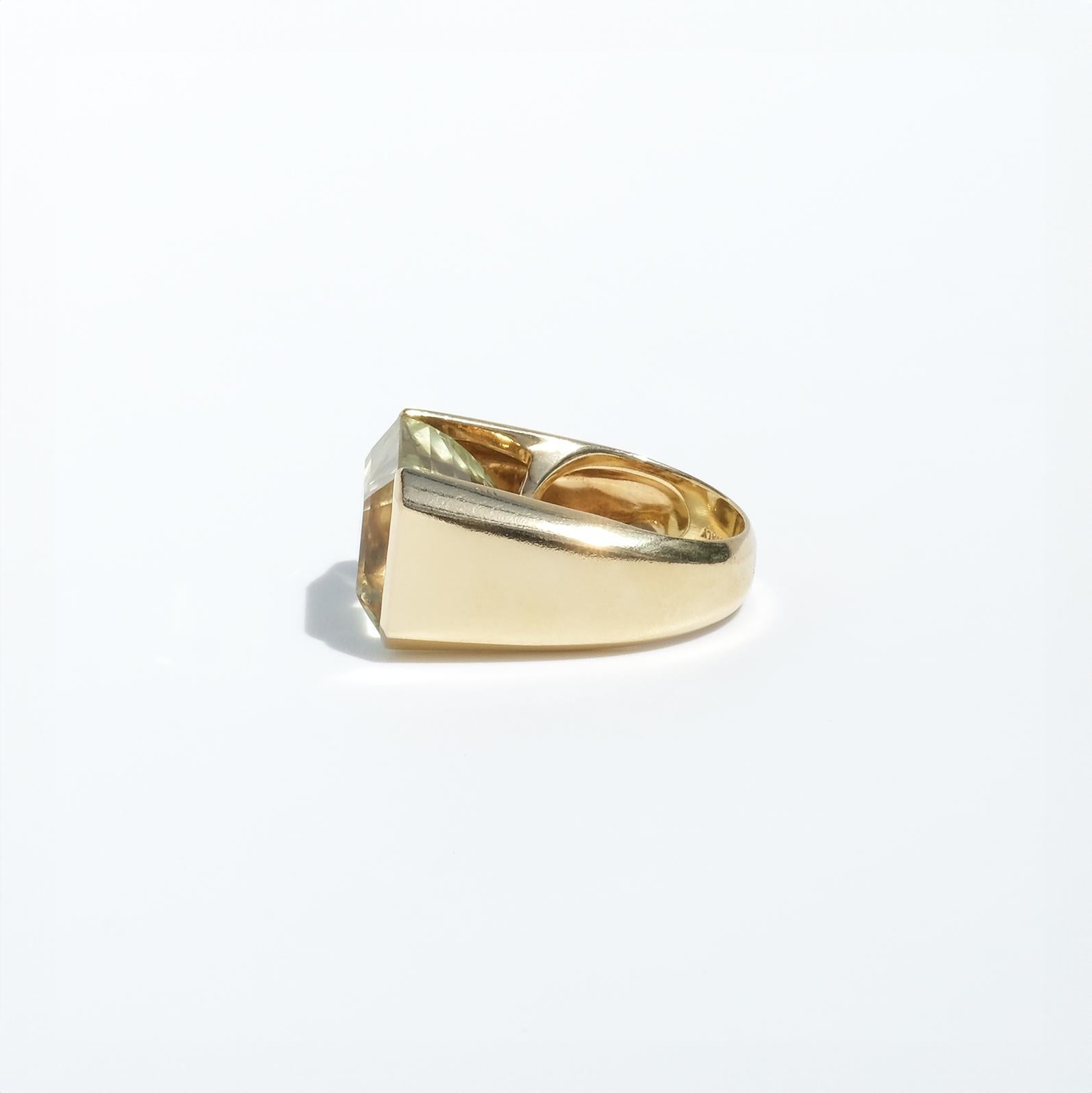 Large18K Gold and Heliodor Vintage Cocktail Ring by K Karlsson Made 1990s For Sale 3