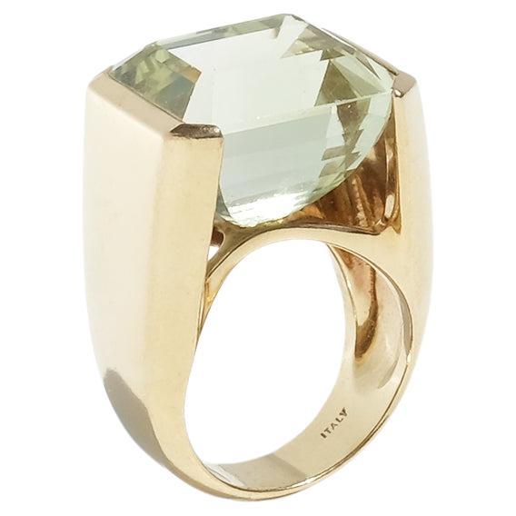 Large18K Gold and Heliodor Vintage Cocktail Ring by K Karlsson Made 1990s For Sale