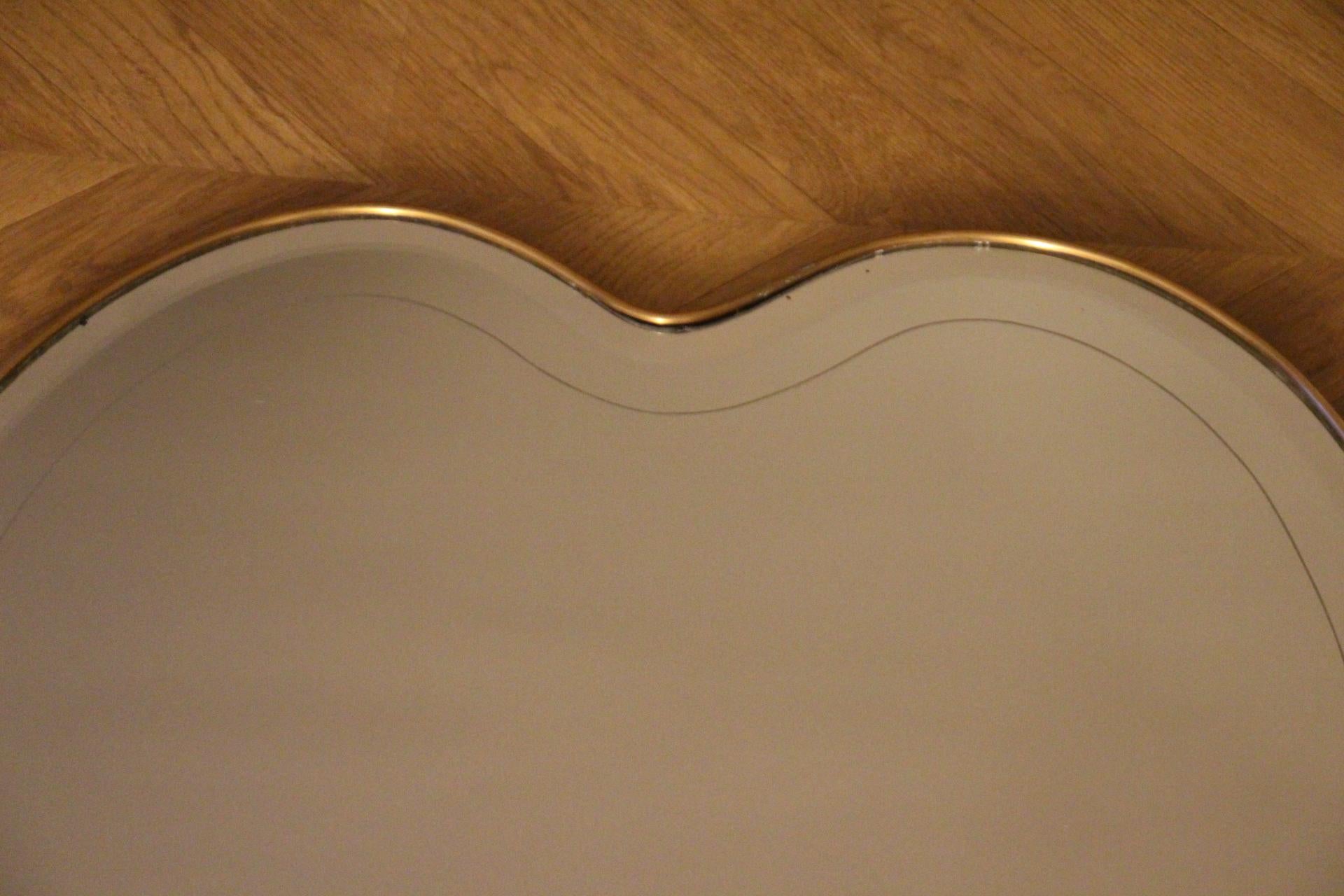 Large 1950's Modernist Shaped Brass Wall Mirror, Heart Shaped, Gio Ponti Style For Sale 1