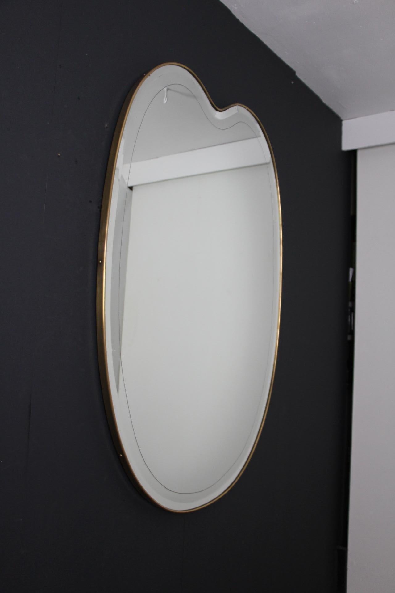 Mid-Century Modern Large 1950's Modernist Shaped Brass Wall Mirror, Heart Shaped, Gio Ponti Style For Sale
