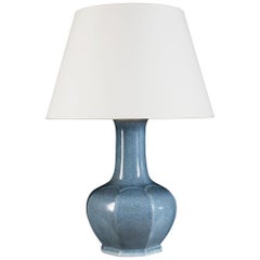 Large20th Century Hexagonal Craquelle Glaze Ceramic Chinese Turquoise Lamp