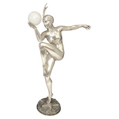 Large24 1/2" Art Deco silvered bronze statue of a dancer Stella Guiraud-Rivière 