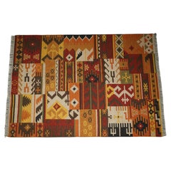 Vintage Large Handwoven Multicolor Kilim Rug / Carpet Floral Tree Look