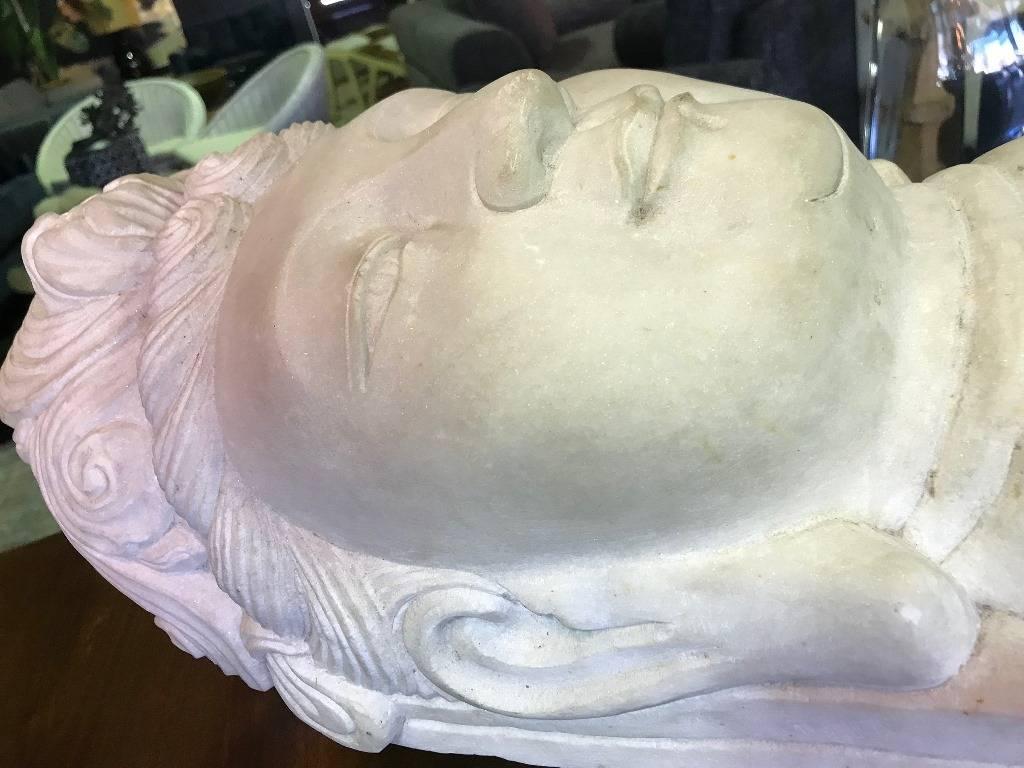 Large Carved Chinese Marble Bust Head of Guanyin Buddhist Bodhisattva Sculpture In Good Condition For Sale In Studio City, CA