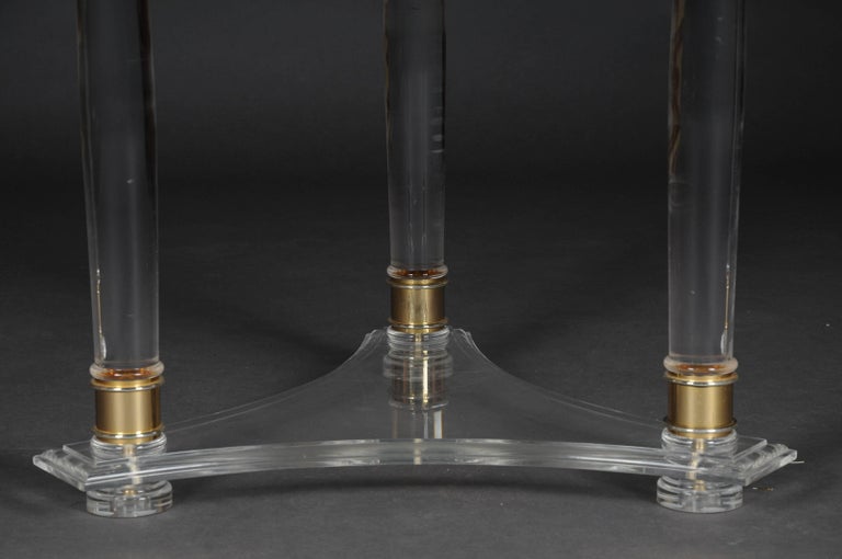 Large, Round Designer Acrylic Table with Brass For Sale at 1stDibs
