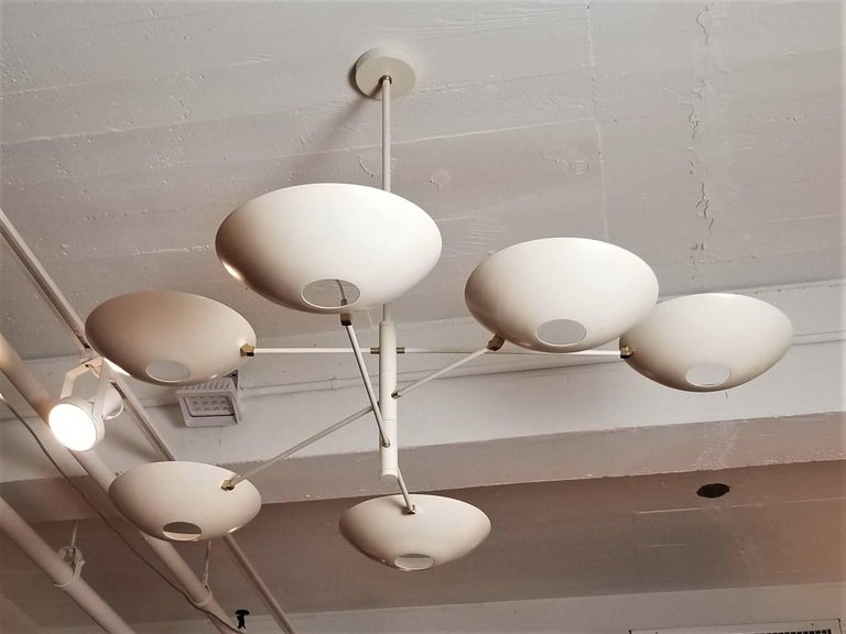 Large Counterbalance Ceiling Fixture, White Enamel + Brass by Blueprint Lighting For Sale 1