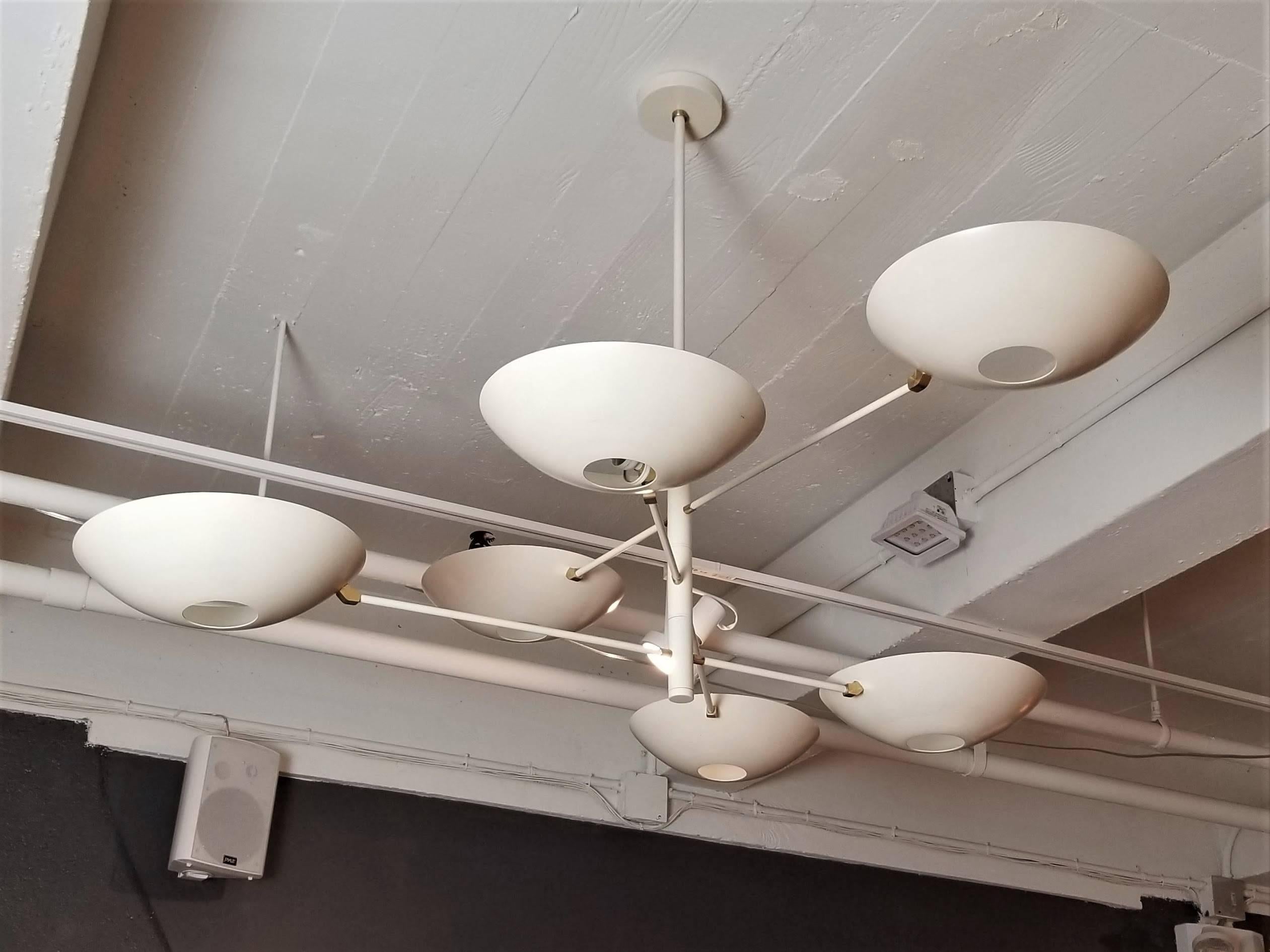 Large Counterbalance Ceiling Fixture, White Enamel + Brass by Blueprint Lighting In Excellent Condition For Sale In New York, NY