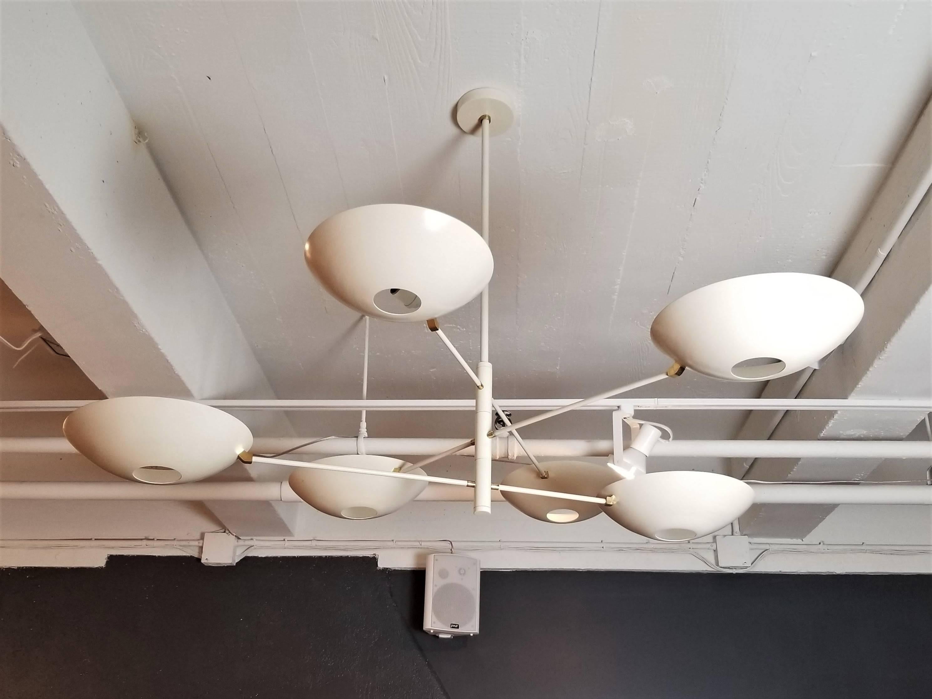 Contemporary Large Counterbalance Ceiling Fixture, White Enamel + Brass by Blueprint Lighting For Sale