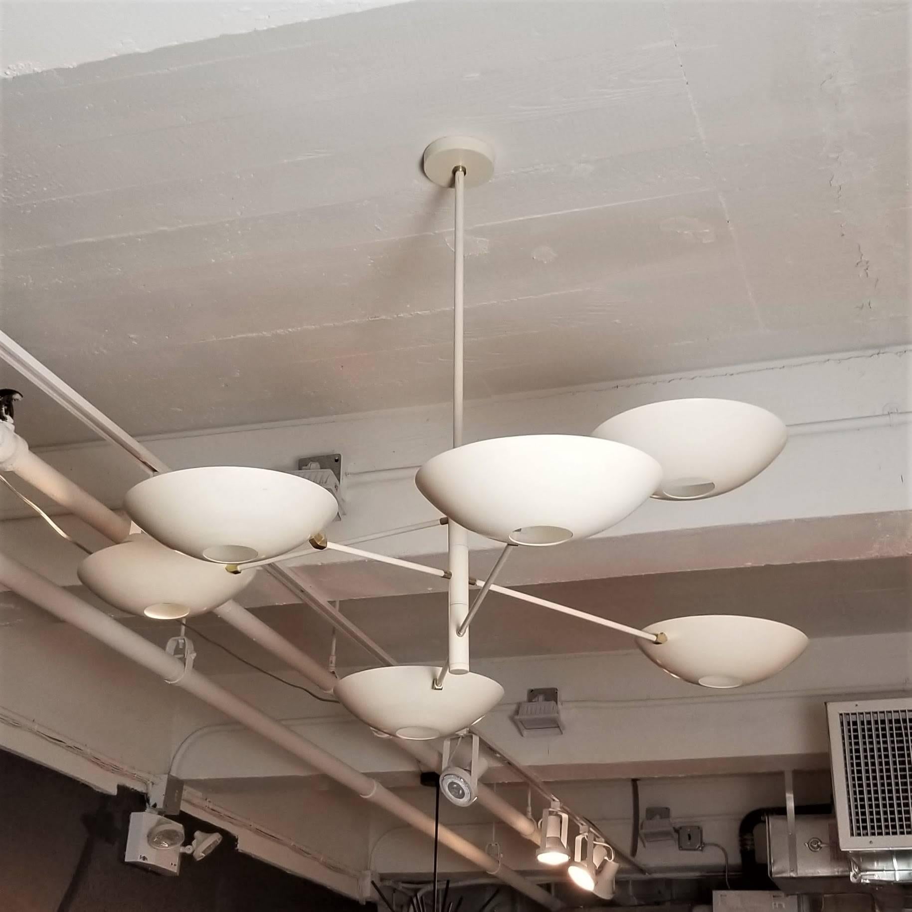 Large Counterbalance Ceiling Fixture, White Enamel + Brass by Blueprint Lighting For Sale 1
