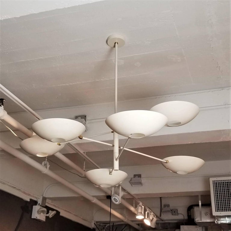 Large Counterbalance Ceiling Fixture, White Enamel + Brass by Blueprint Lighting For Sale 4