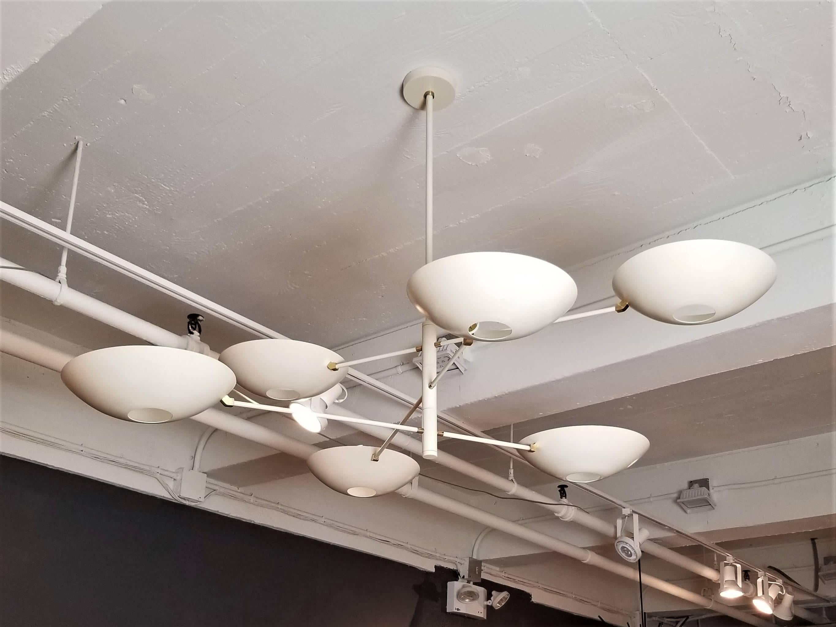 Large Counterbalance Ceiling Fixture, White Enamel + Brass by Blueprint Lighting For Sale 3