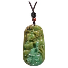 Vintage Larged Carved Jadeite Jade Pendant Certified Untreated