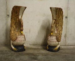 Larged Carved Wooden Swan Pedestals or Statues, 1950s