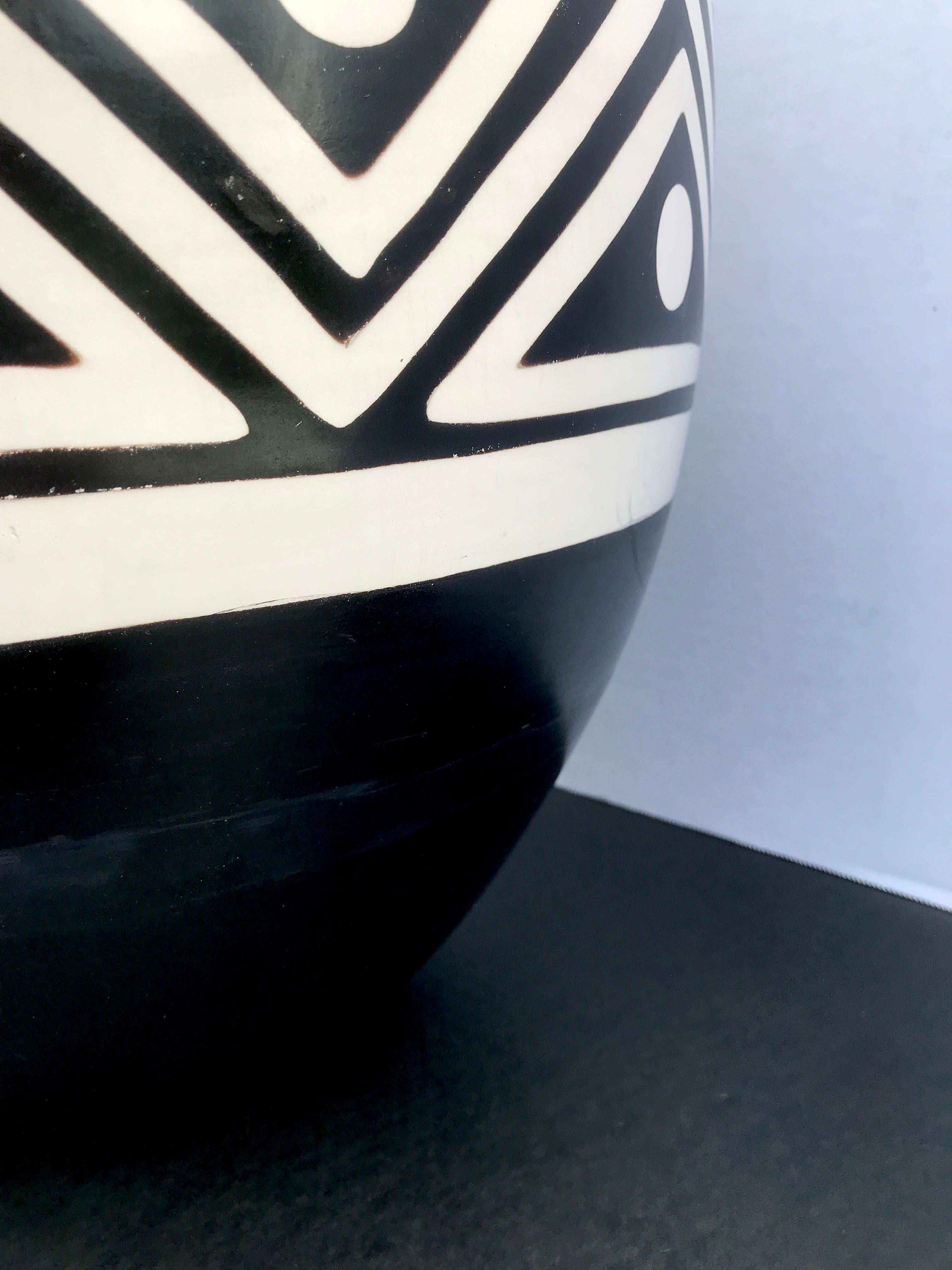 20th Century Large French Art Deco Pottery Black and White Vase For Sale