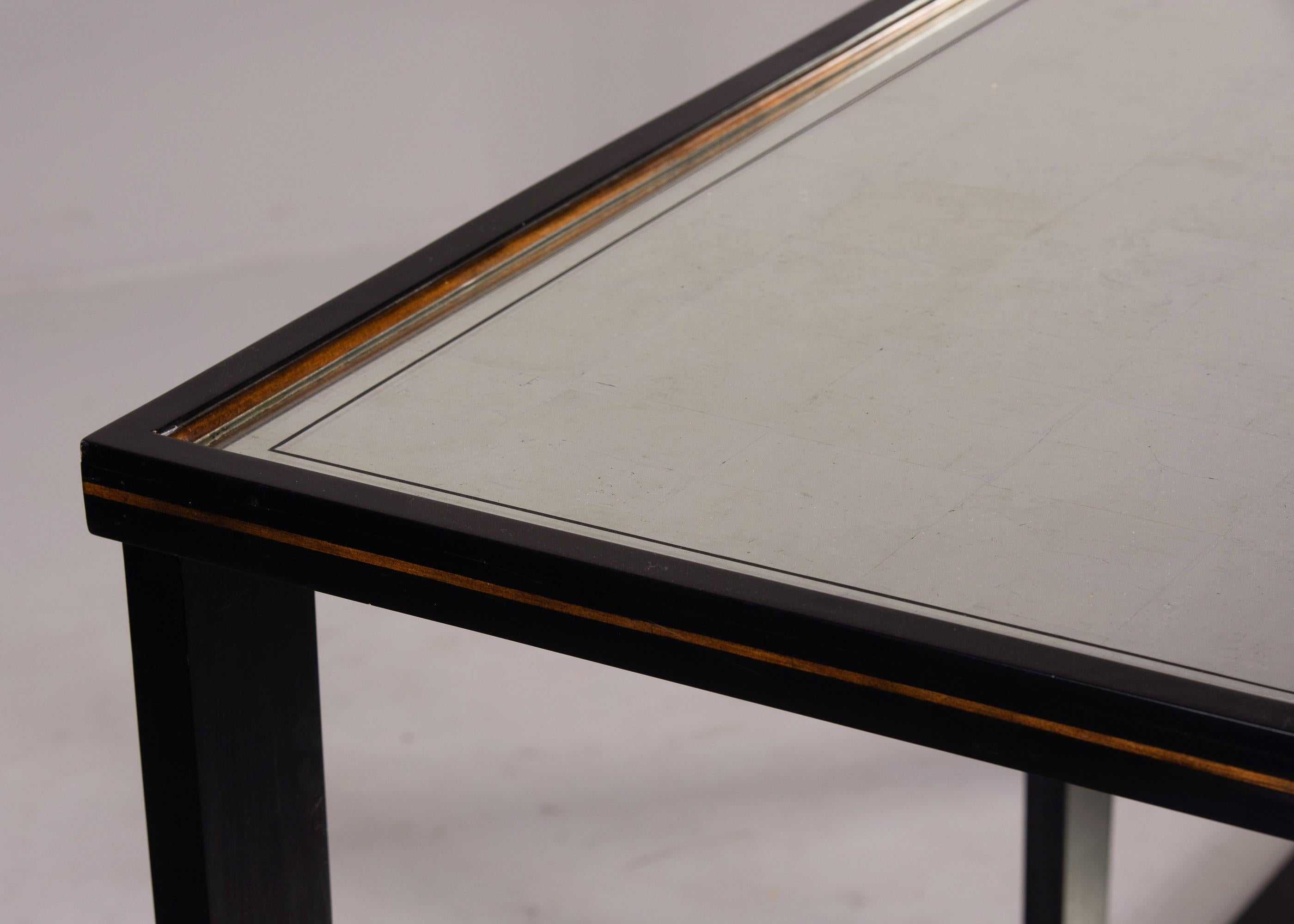 LargeMid Century Console by La Grange of France with Mirrored Top & Bottom Shelf For Sale 4