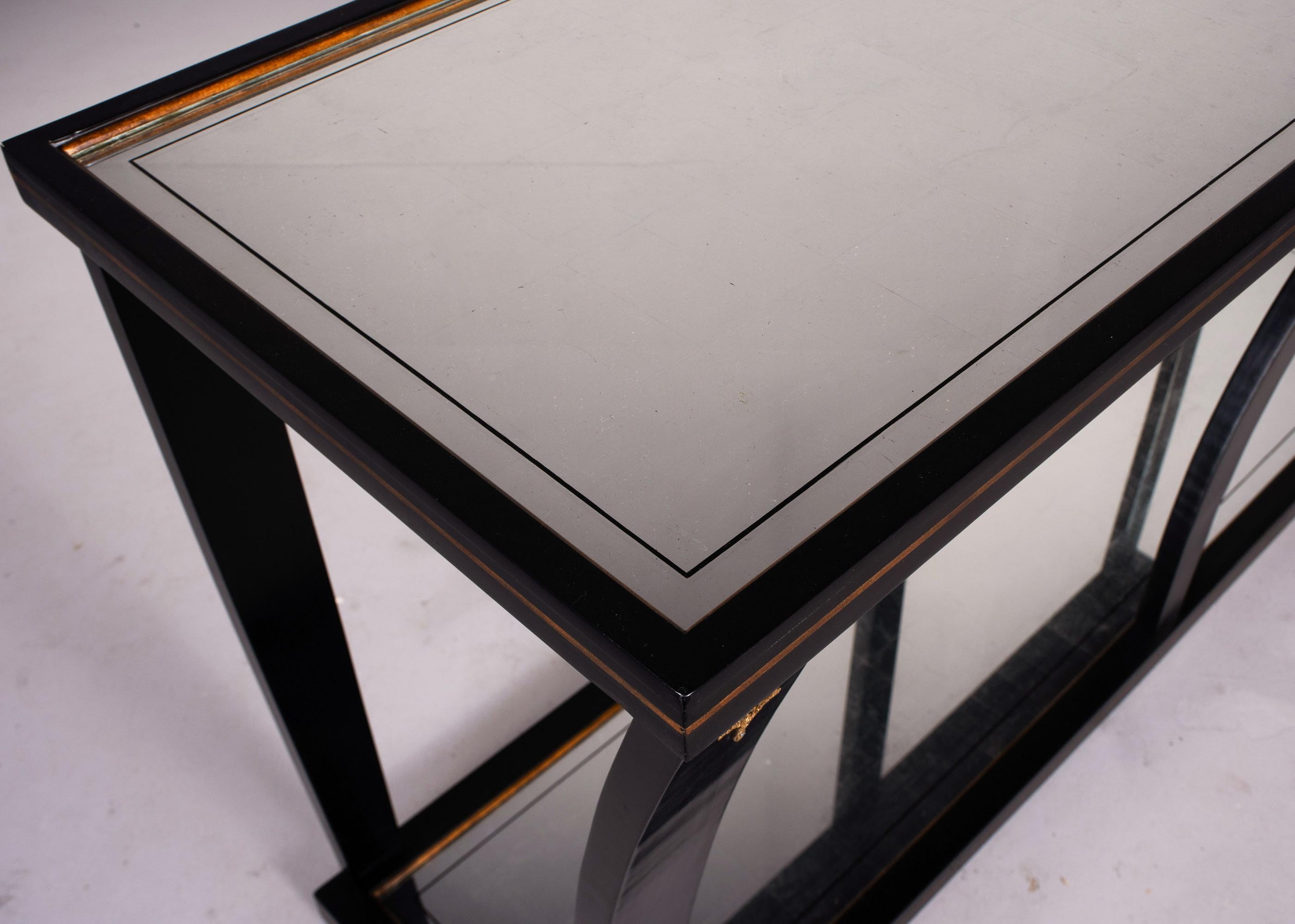 LargeMid Century Console by La Grange of France with Mirrored Top & Bottom Shelf For Sale 5