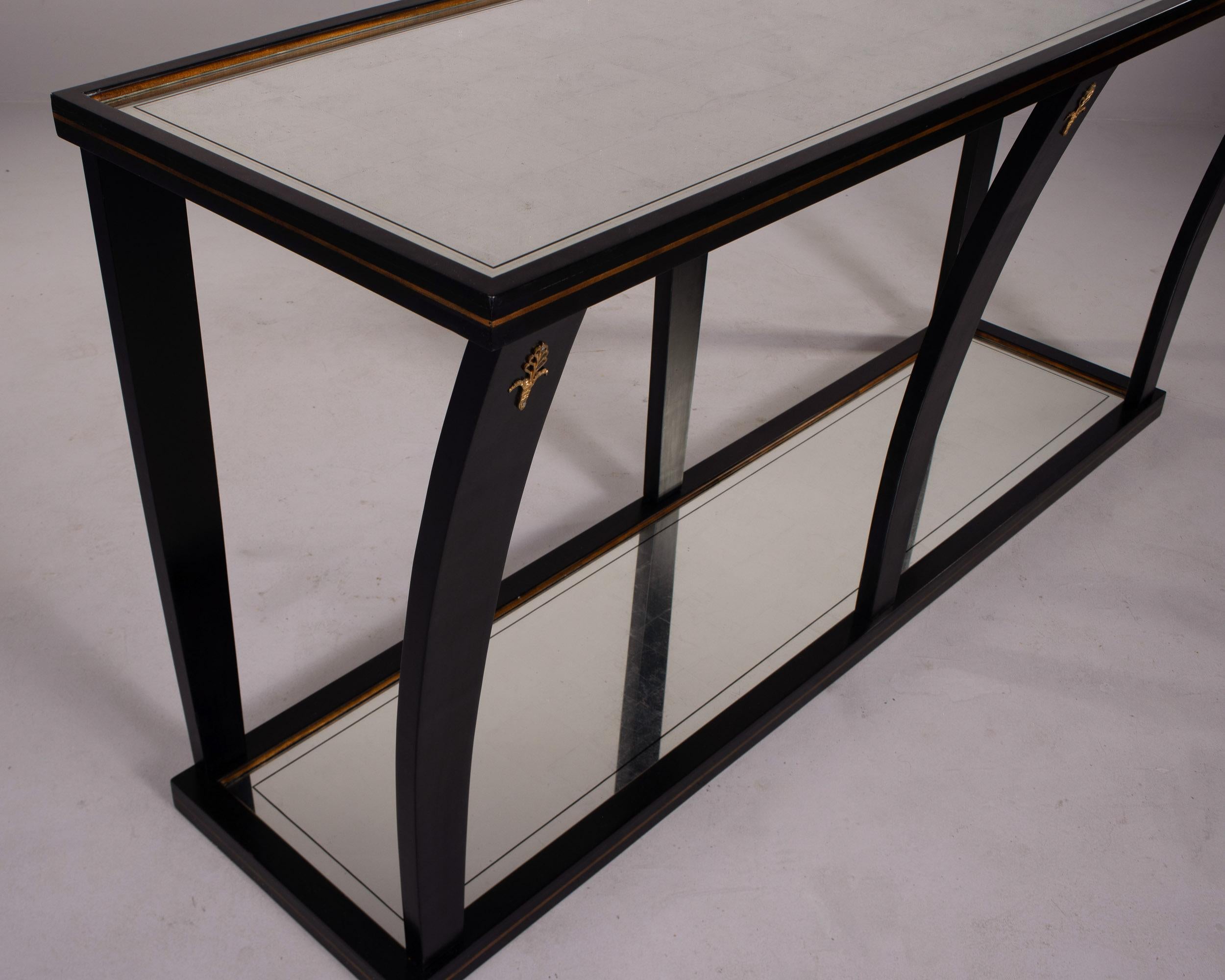 LargeMid Century Console by La Grange of France with Mirrored Top & Bottom Shelf For Sale 6