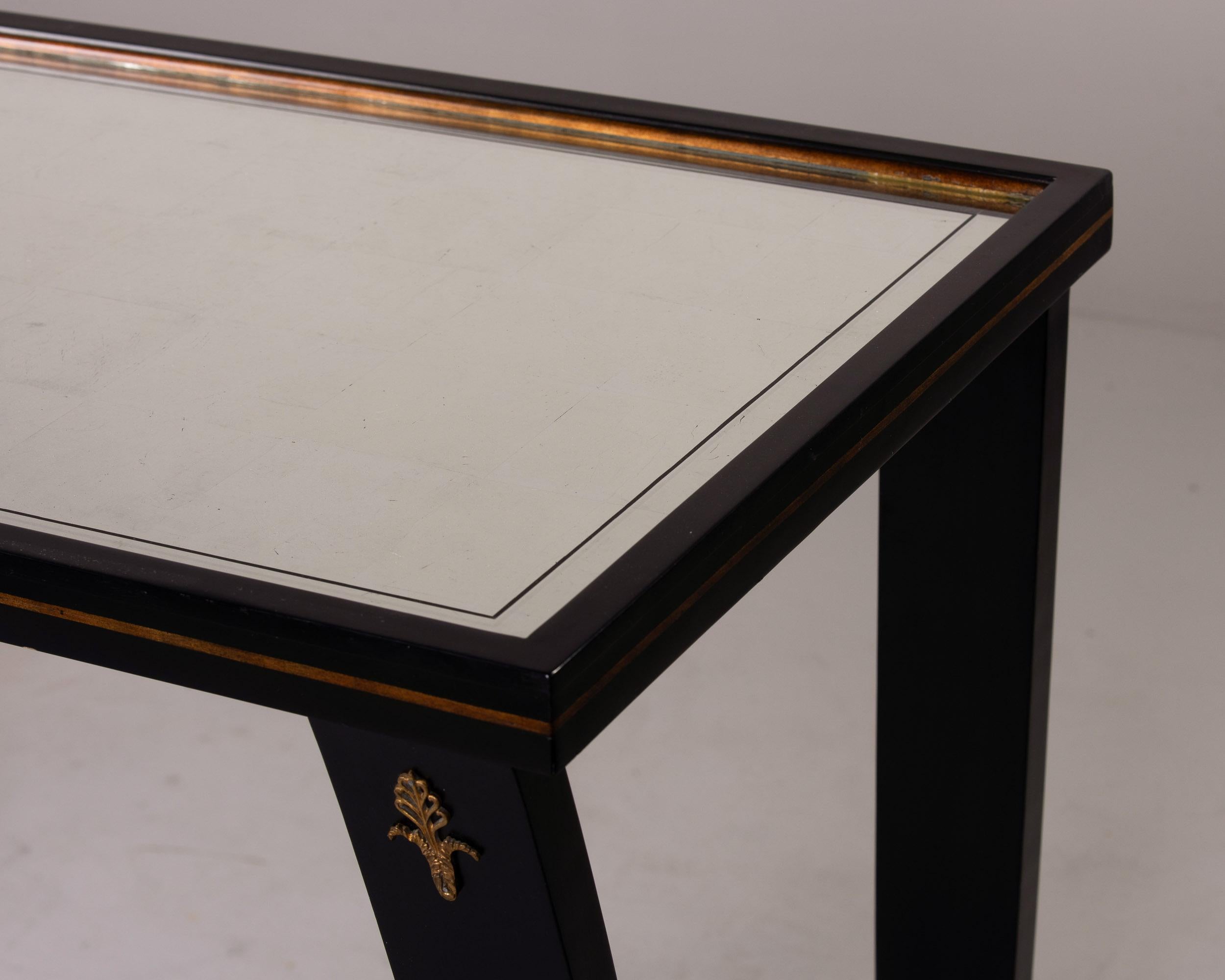 Hollywood Regency LargeMid Century Console by La Grange of France with Mirrored Top & Bottom Shelf For Sale