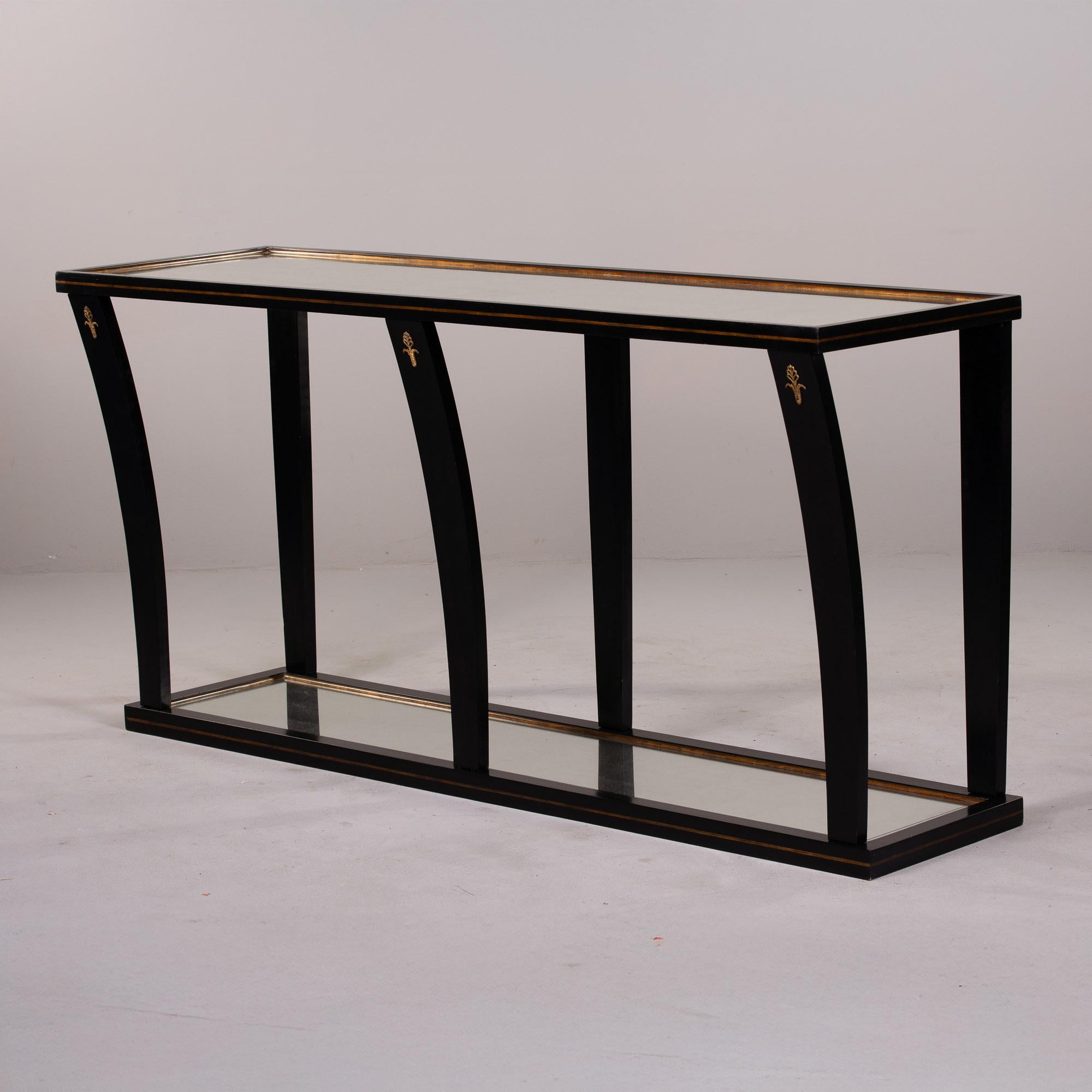 French LargeMid Century Console by La Grange of France with Mirrored Top & Bottom Shelf For Sale