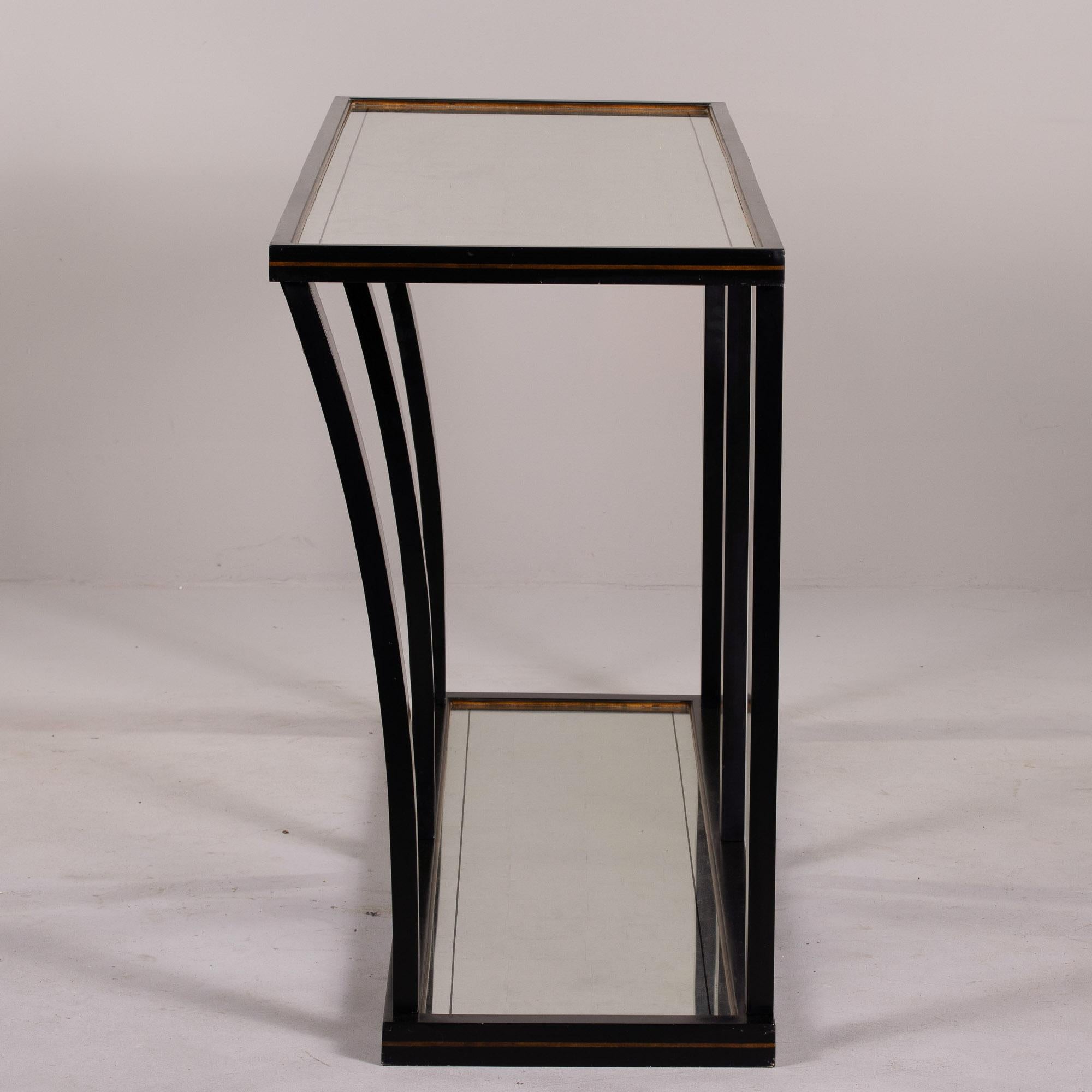 LargeMid Century Console by La Grange of France with Mirrored Top & Bottom Shelf In Good Condition For Sale In Troy, MI