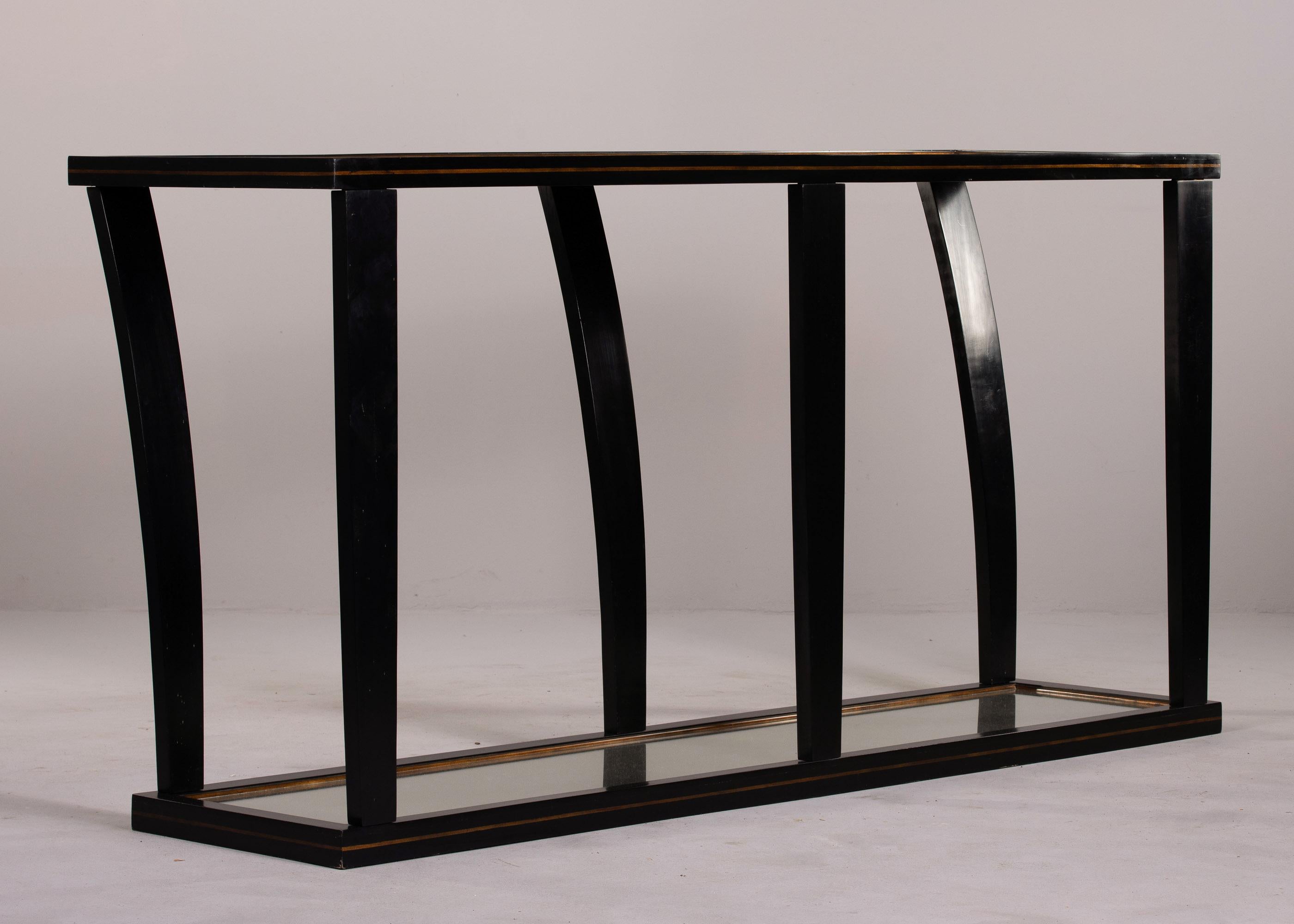 20th Century LargeMid Century Console by La Grange of France with Mirrored Top & Bottom Shelf For Sale