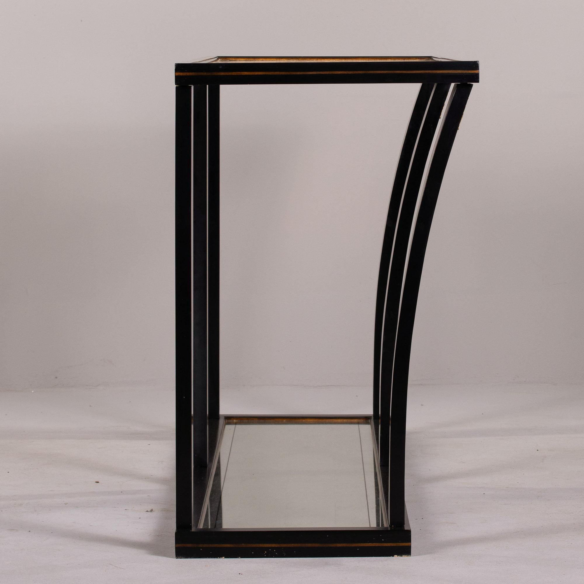 LargeMid Century Console by La Grange of France with Mirrored Top & Bottom Shelf For Sale 2