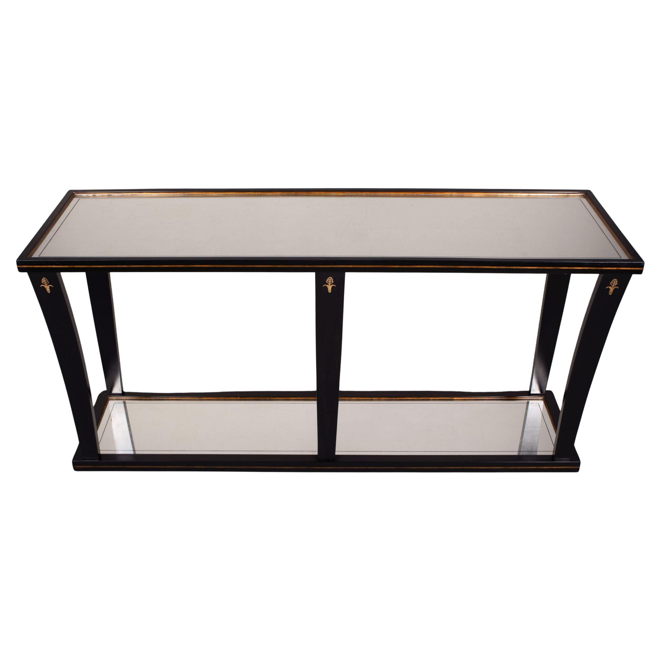 LargeMid Century Console by La Grange of France with Mirrored Top & Bottom Shelf