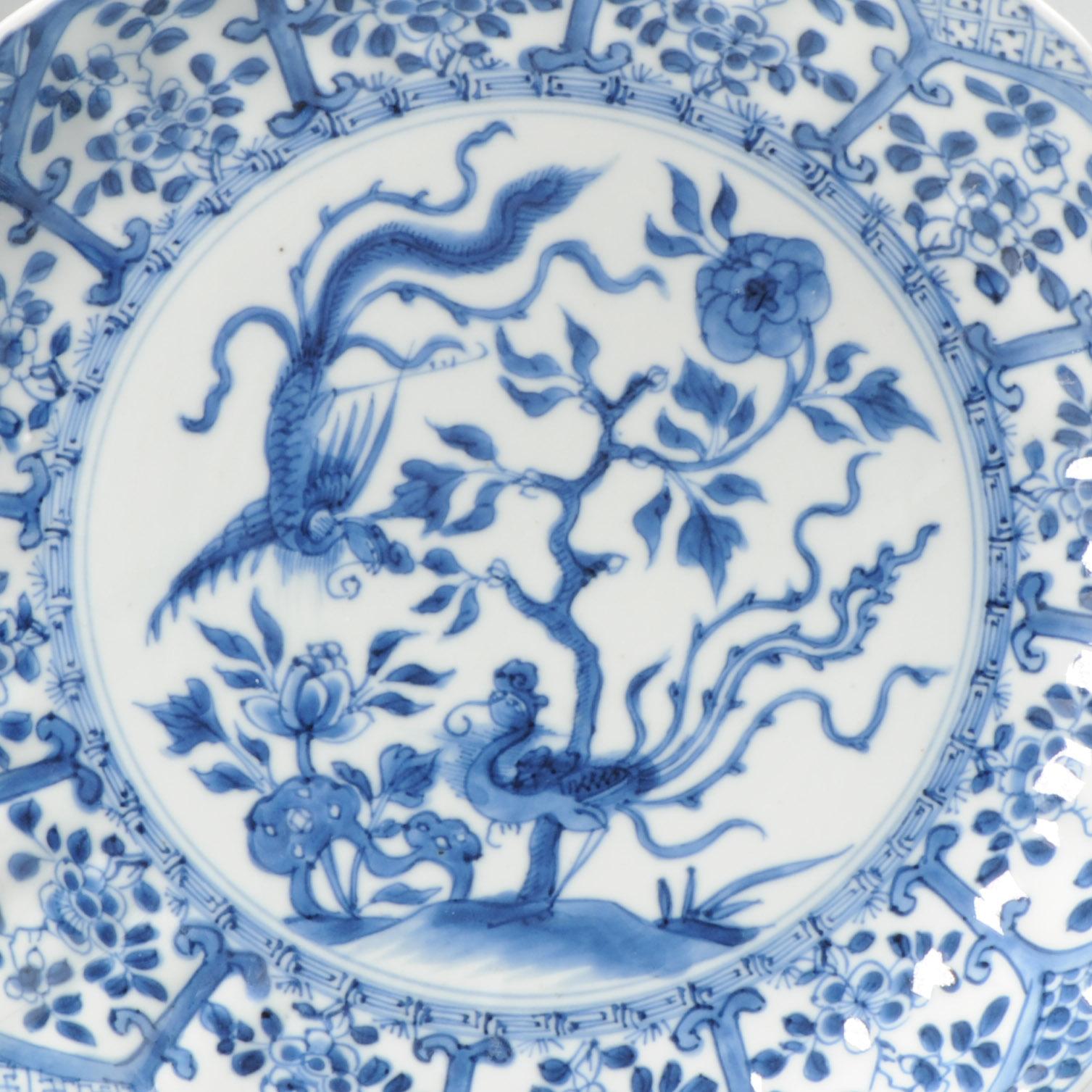 Qing Larger Antique Chinese Porcelain Ca 1700 Kangxi Period Period Fenghuang Plate For Sale