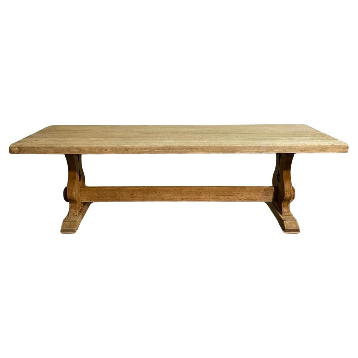 Larger French Bleached Oak Farmhouse Dining Table  For Sale