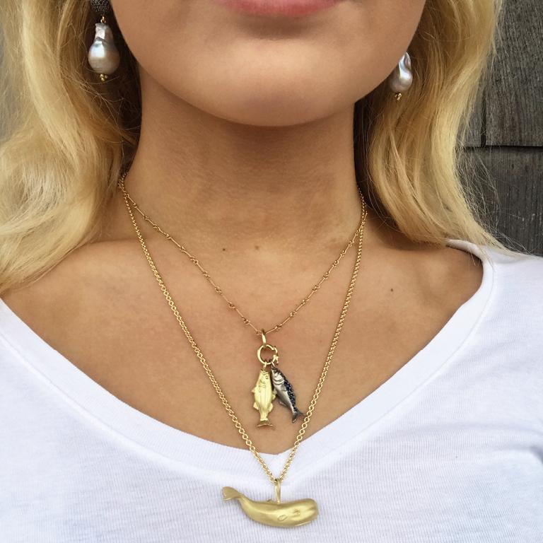Larger Nantucket Striped Bass Pendant in 18 Karat Yellow Gold + Two Ring Clasp 4
