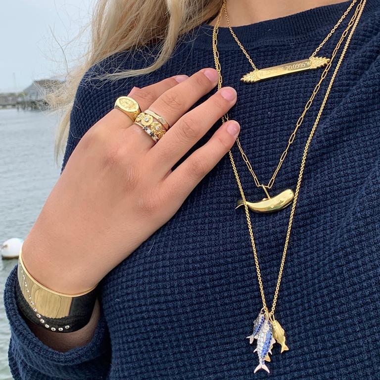 Larger Nantucket Striped Bass Pendant in 18 Karat Yellow Gold + Two Ring Clasp 3